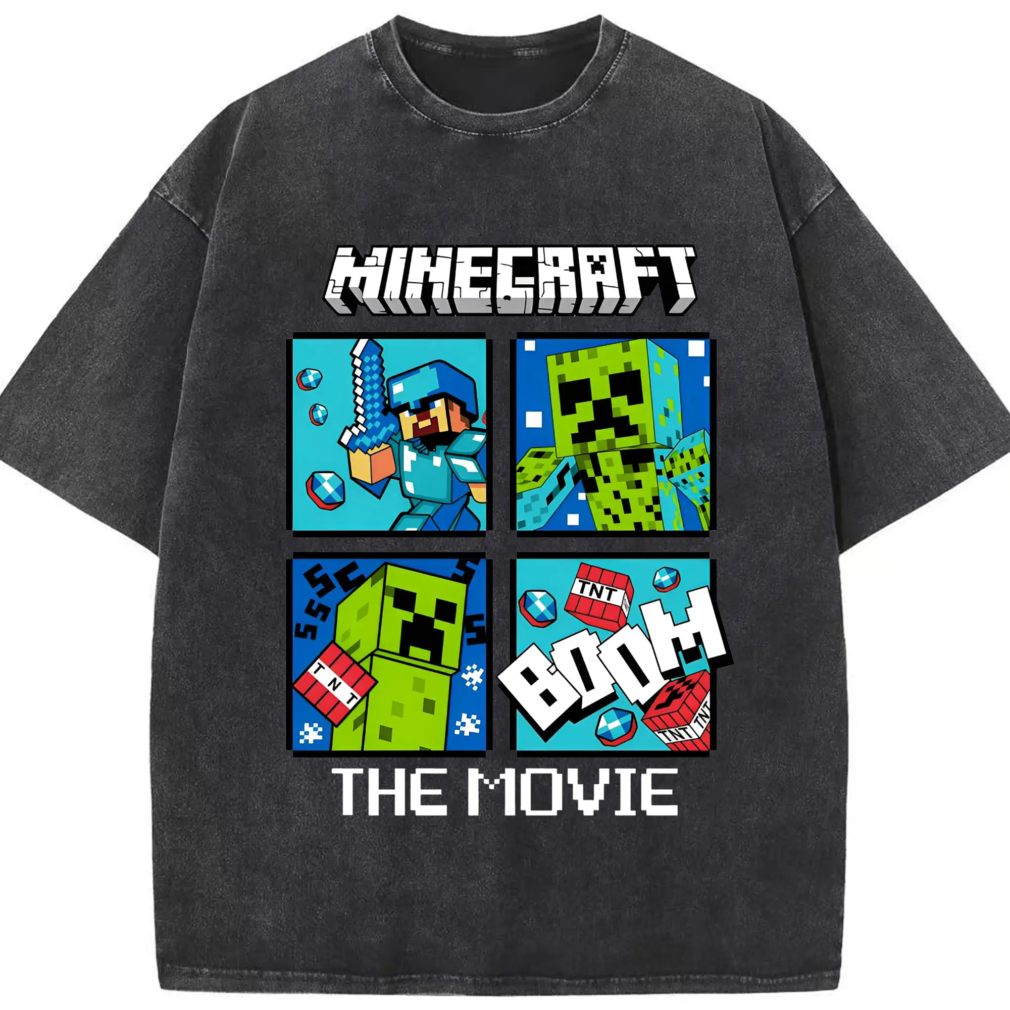 マインクラフト キャラクターズ コレクション - 綿100％ ヴィンテージ風 半袖Tシャツ ・ フロントプリント ・ 柔らか肌触り ・ 通気性 快適 ・ スポーツ カジュアル 外出用