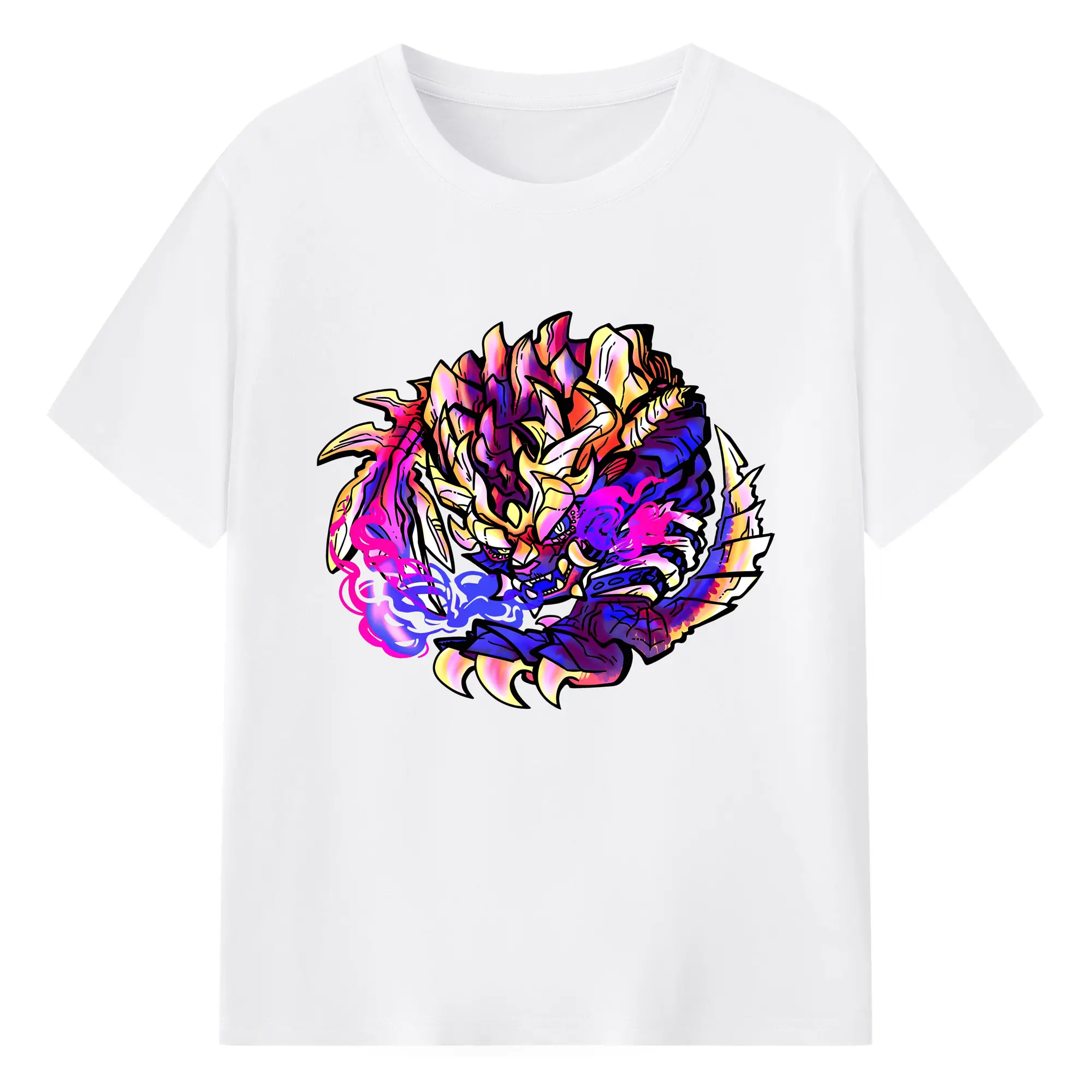 モンスターハンター マガイマガド 怒り咆哮デザイン - 綿100％ 半袖Tシャツ ・ フロントプリント ・ 快適 通気性 ・ 日常使い 散歩 スポーツ用