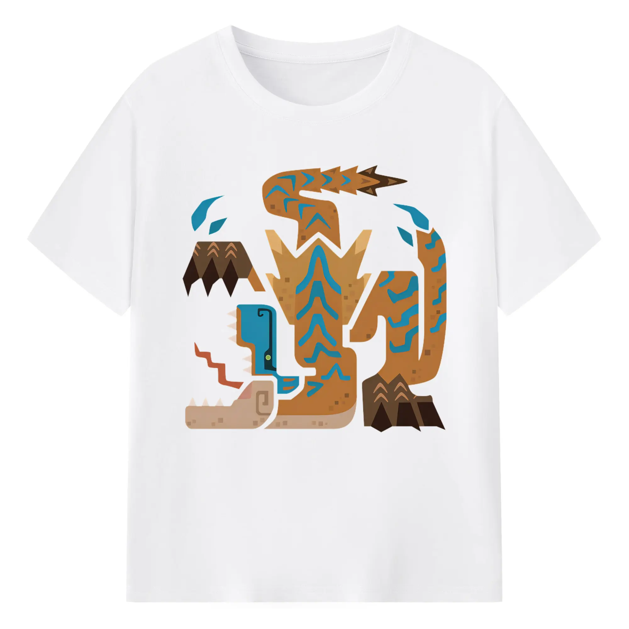 ティガレックス ハンター必見！迫力満点モンハン - 綿100％ 半袖Tシャツ ・ フロントプリント ・ 快適 通気性 ・ 日常使い 散歩 スポーツ用