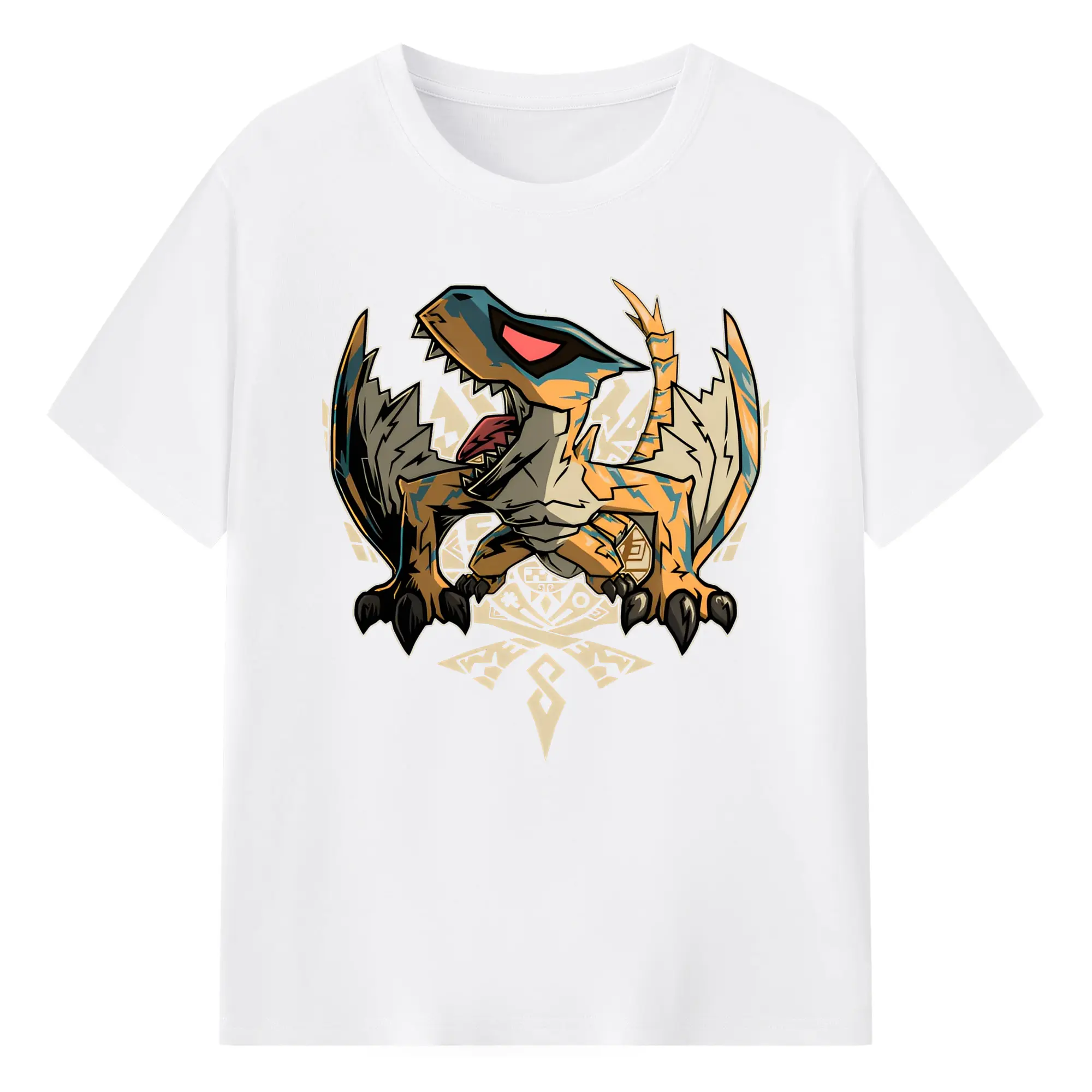 モンスターハンター人気モンスター ティガレックス 限定 - 綿100％ 半袖Tシャツ ・ フロントプリント ・ 快適 通気性 ・ 日常使い 散歩 スポーツ用