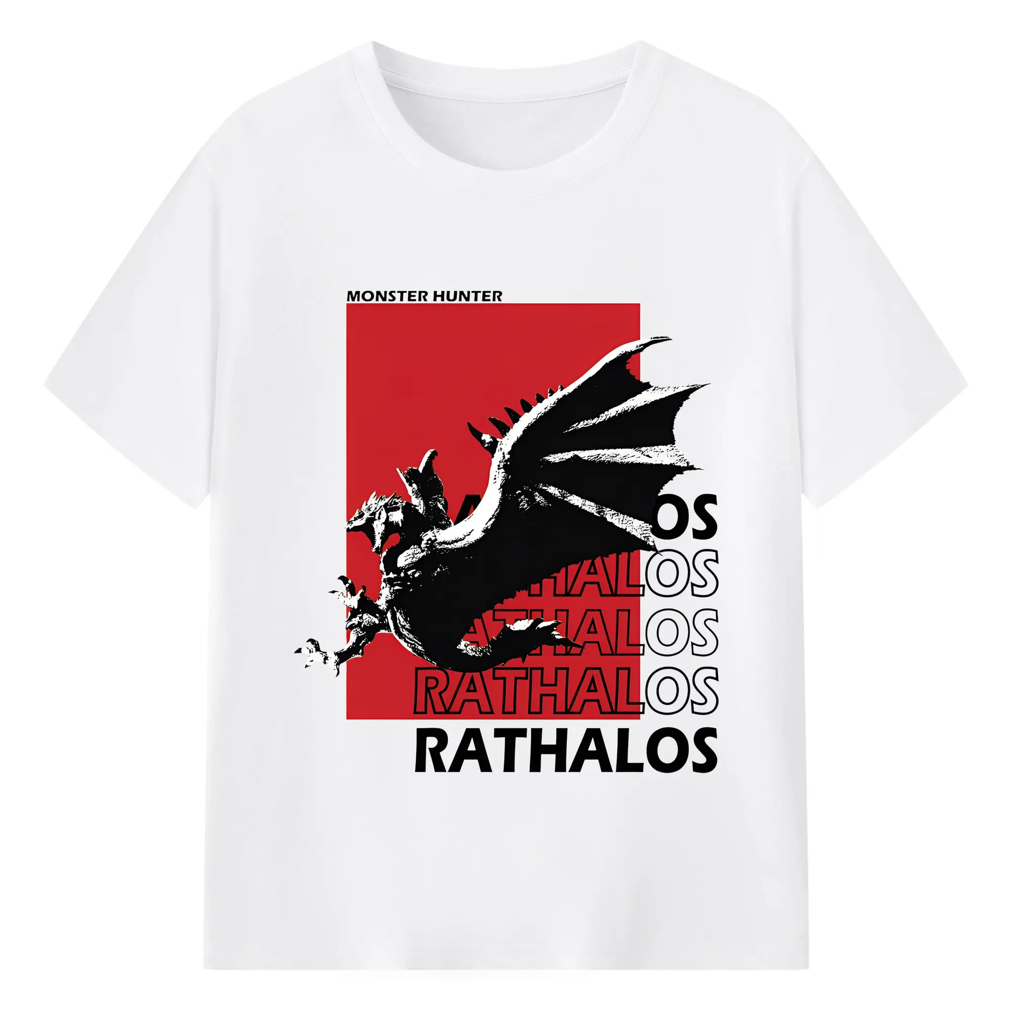 モンスターハンター人気モンスター リオレウス 限定 - 綿100％ 半袖Tシャツ ・ フロントプリント ・ 快適 通気性 ・ 日常使い 散歩 スポーツ用