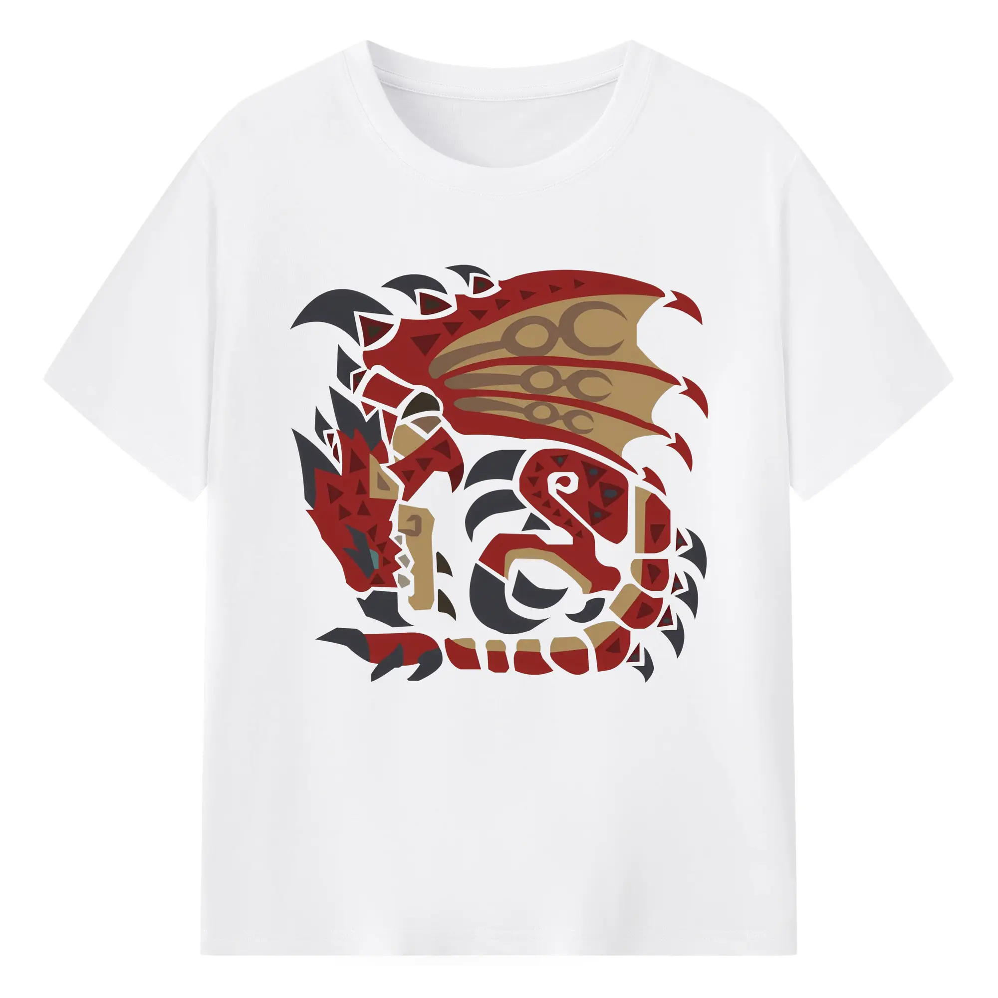 リオレウス 空中突進シーンプリント - 綿100％ 半袖Tシャツ ・ フロントプリント ・ 快適 通気性 ・ 日常使い 散歩 スポーツ用