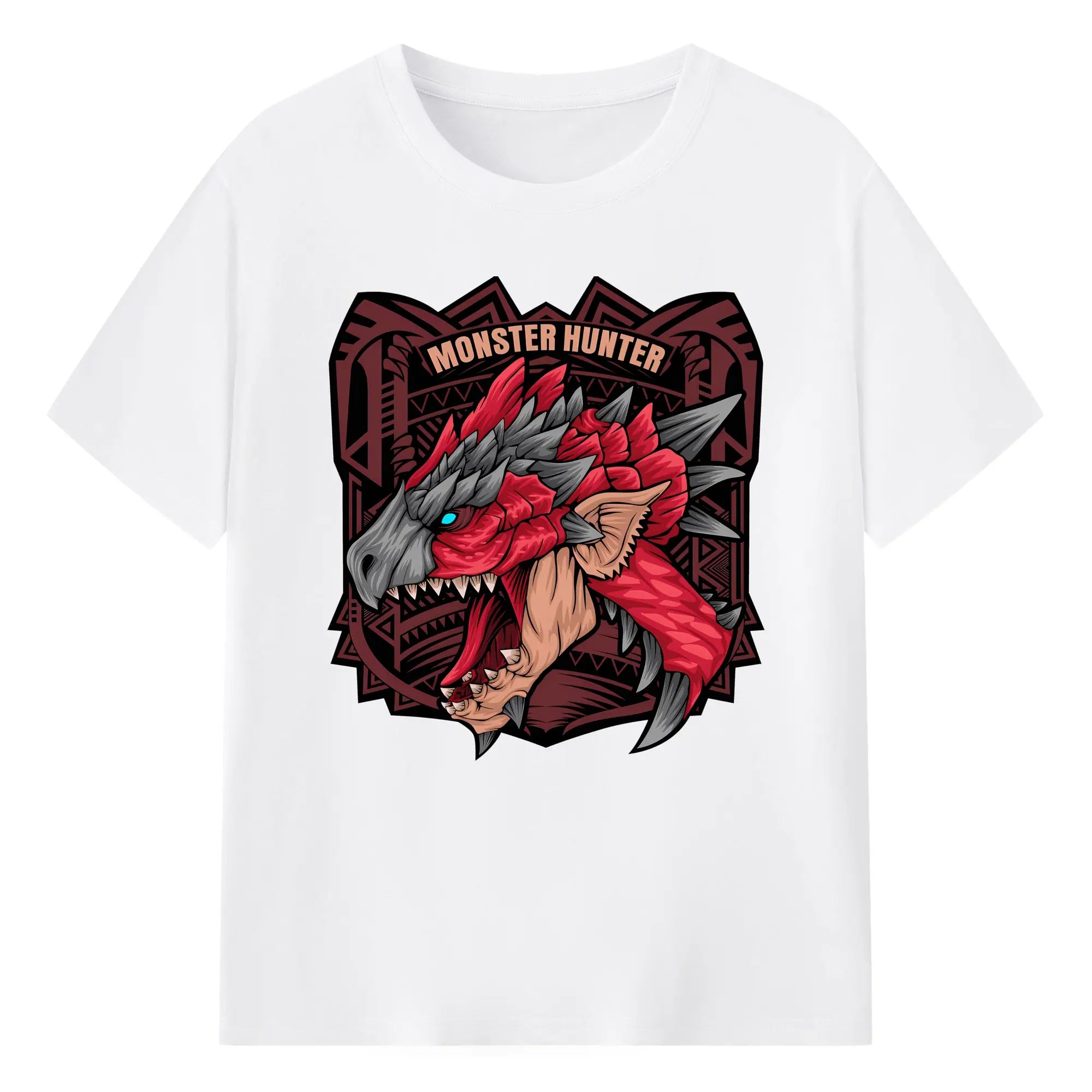 怒涛の火炎ブレス！リオレウス ド迫力デザイン - 綿100％ 半袖Tシャツ ・ フロントプリント ・ 快適 通気性 ・ 日常使い 散歩 スポーツ用