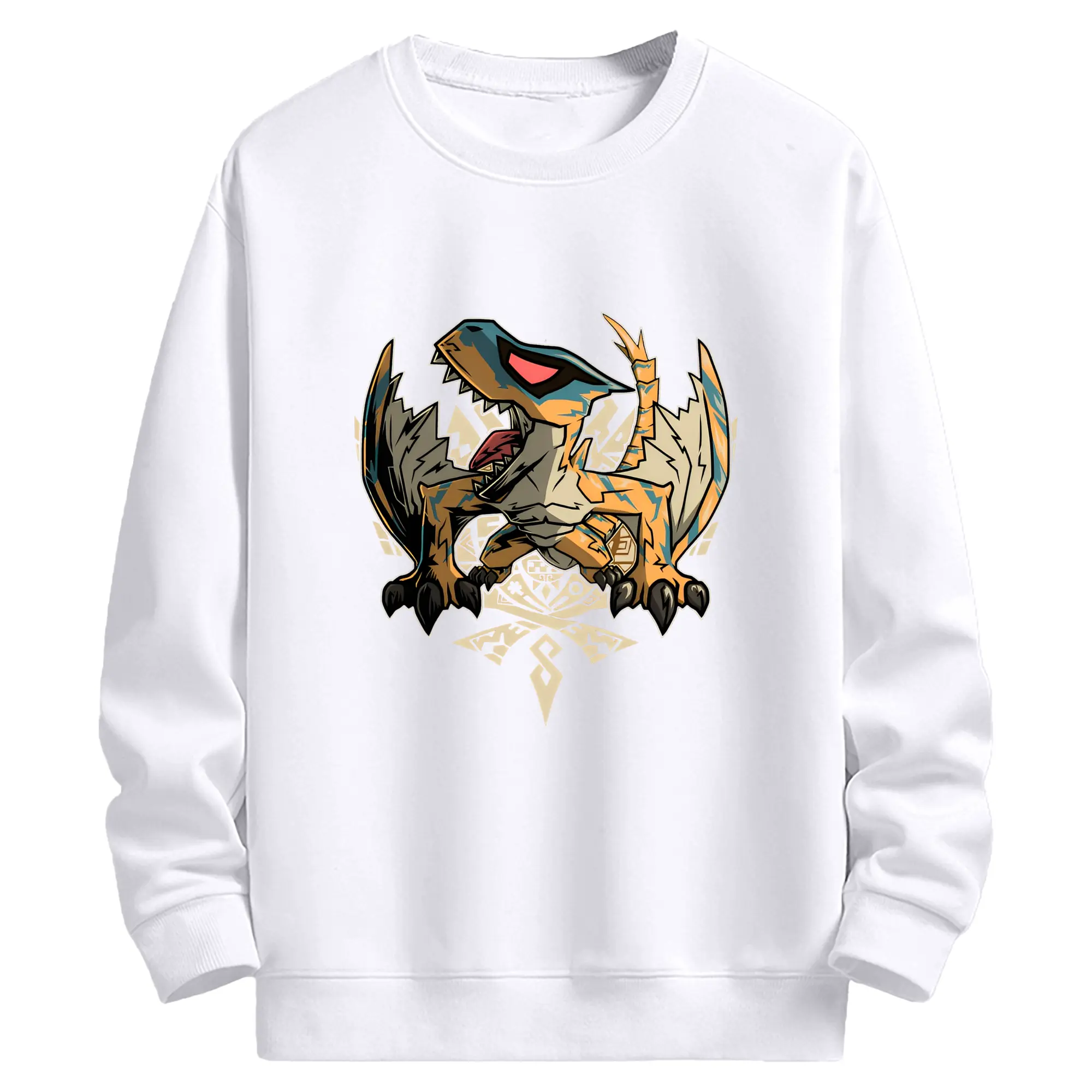 モンスターハンター人気モンスター ティガレックス 限定 - 高品質 クルーネック スウェット ・ コットン59％ ポリエステル41％ ・ ユニセックス 長袖 トレーナー ・ カジュアル デイリー スポーツ 散歩用