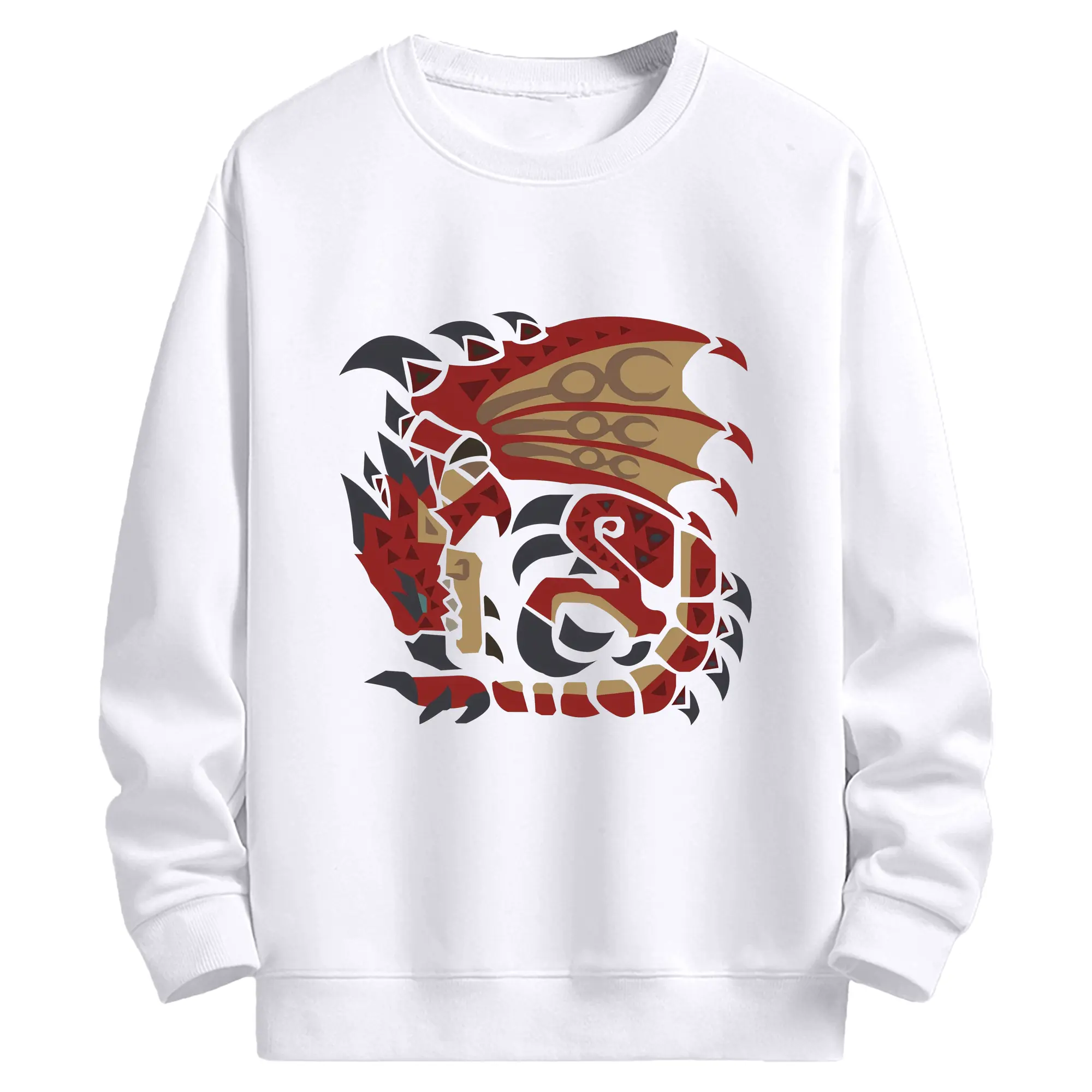 リオレウス 空中突進シーンプリント - 高品質 クルーネック スウェット ・ コットン59％ ポリエステル41％ ・ ユニセックス 長袖 トレーナー ・ カジュアル デイリー スポーツ 散歩用