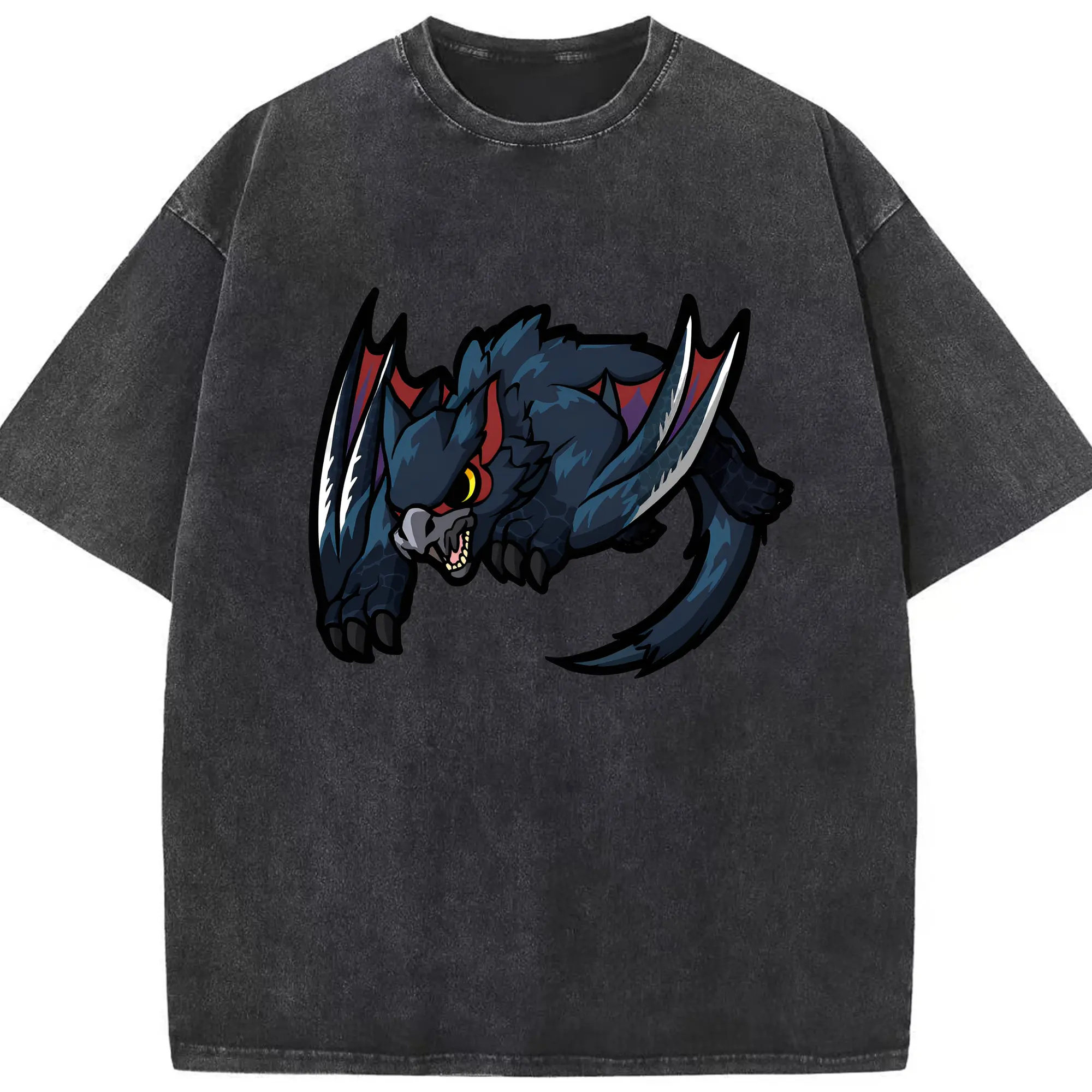 ナルガクルガ 素早さ全開！スタイリッシュデザイン - 綿100％ ヴィンテージ風 半袖Tシャツ ・ フロントプリント ・ 柔らか肌触り ・ 通気性 快適 ・ スポーツ カジュアル 外出用