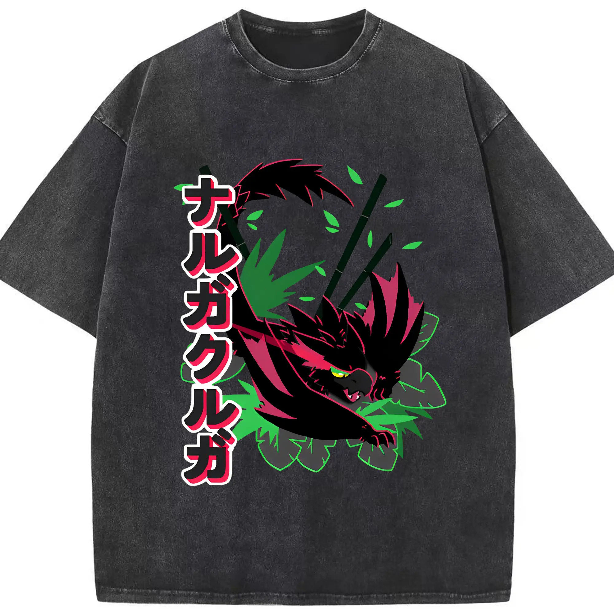 モンスターハンター ナルガクルガ 怒り咆哮デザイン - 綿100％ ヴィンテージ風 半袖Tシャツ ・ フロントプリント ・ 柔らか肌触り ・ 通気性 快適 ・ スポーツ カジュアル 外出用