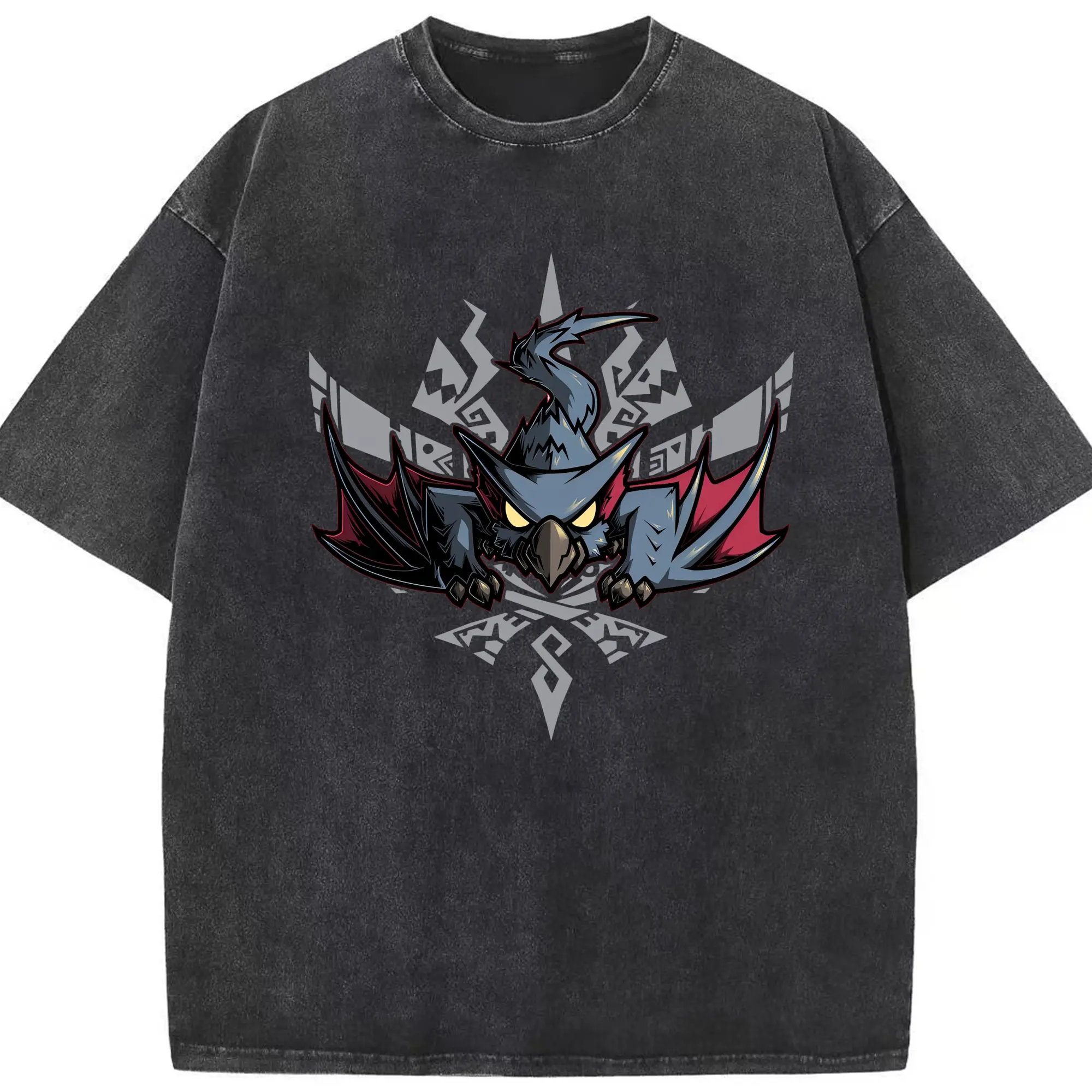 モンハン伝説モンスター ナルガクルガ グラフィック - 綿100％ ヴィンテージ風 半袖Tシャツ ・ フロントプリント ・ 柔らか肌触り ・ 通気性 快適 ・ スポーツ カジュアル 外出用