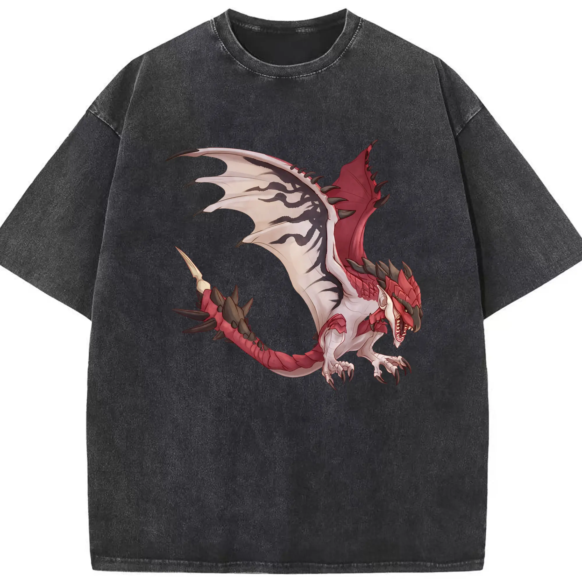 モンハン伝説モンスター リオレウス グラフィック - 綿100％ ヴィンテージ風 半袖Tシャツ ・ フロントプリント ・ 柔らか肌触り ・ 通気性 快適 ・ スポーツ カジュアル 外出用