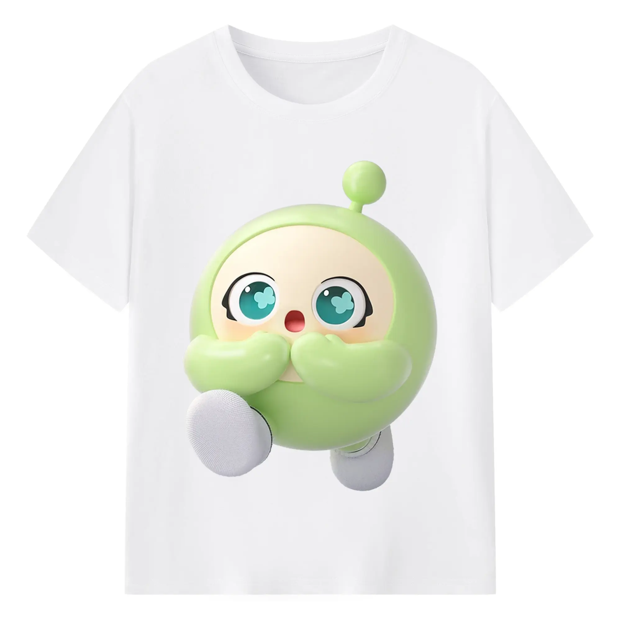 蛋仔パーティー 蛋小緑 キャラクター 可愛いゲームグッズ - 綿100％ 半袖Tシャツ ・ フロントプリント ・ 快適 通気性 ・ 日常使い 散歩 スポーツ用