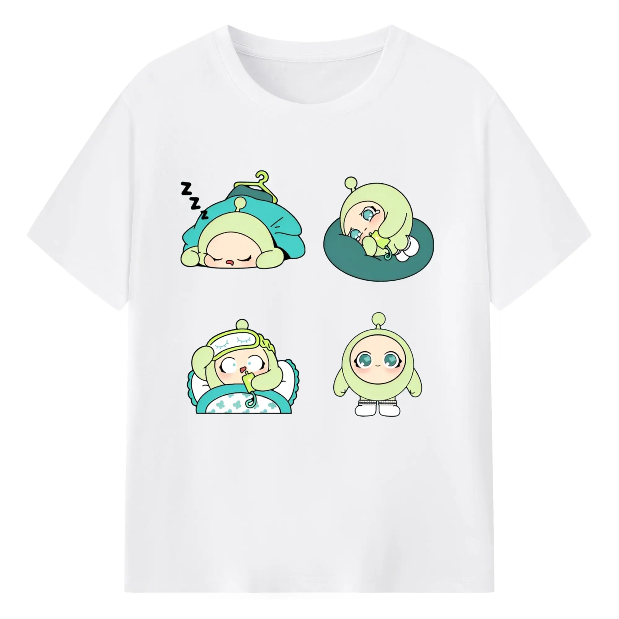爽やかグリーン💚 蛋小緑 ナチュラル可愛いデザイン - 綿100％ 半袖Tシャツ ・ フロントプリント ・ 快適 通気性 ・ 日常使い 散歩 スポーツ用