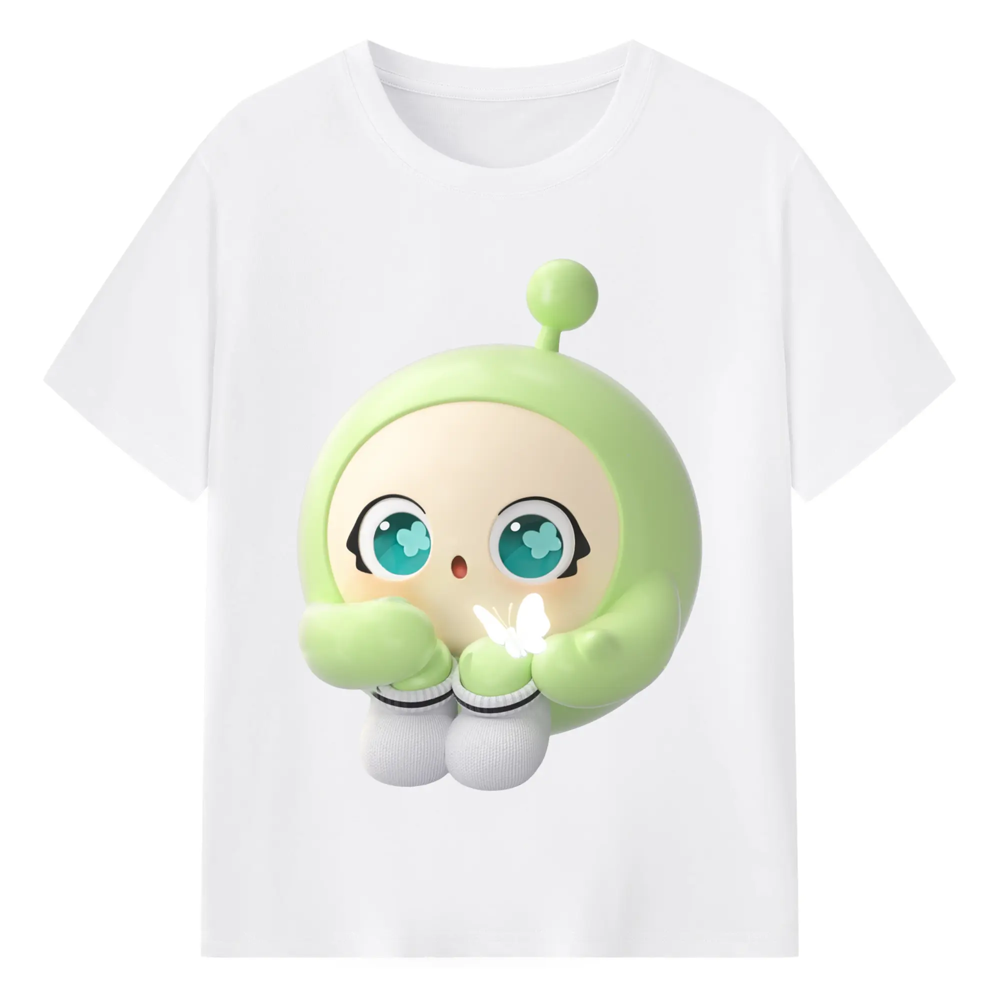 蛋仔パーティー 蛋小緑  おしゃれ ゲームファン必見 - 綿100％ 半袖Tシャツ ・ フロントプリント ・ 快適 通気性 ・ 日常使い 散歩 スポーツ用