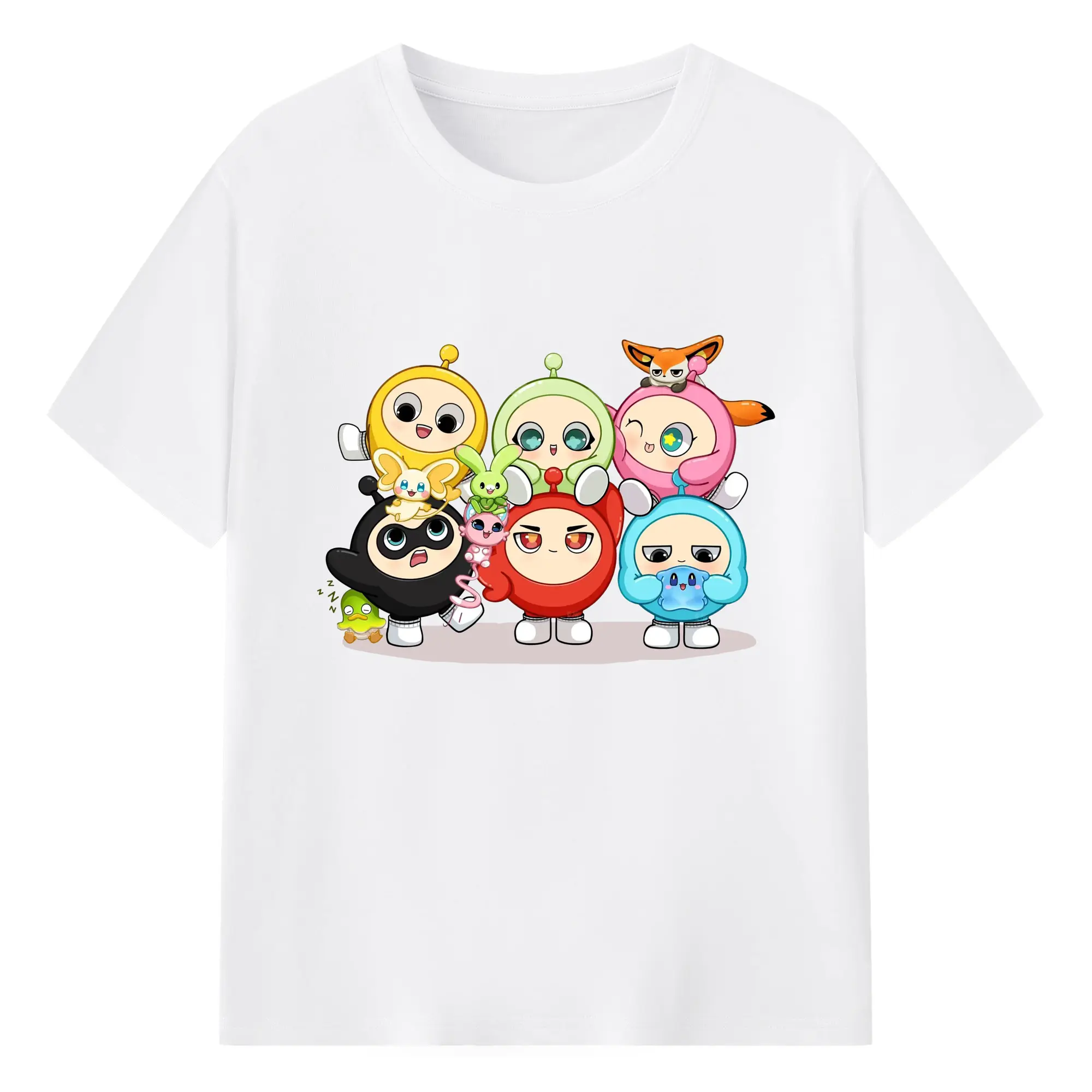 ギーパーティー 蛋仔ファミリー 可愛いキャラクター - 綿100％ 半袖Tシャツ ・ フロントプリント ・ 快適 通気性 ・ 日常使い 散歩 スポーツ用