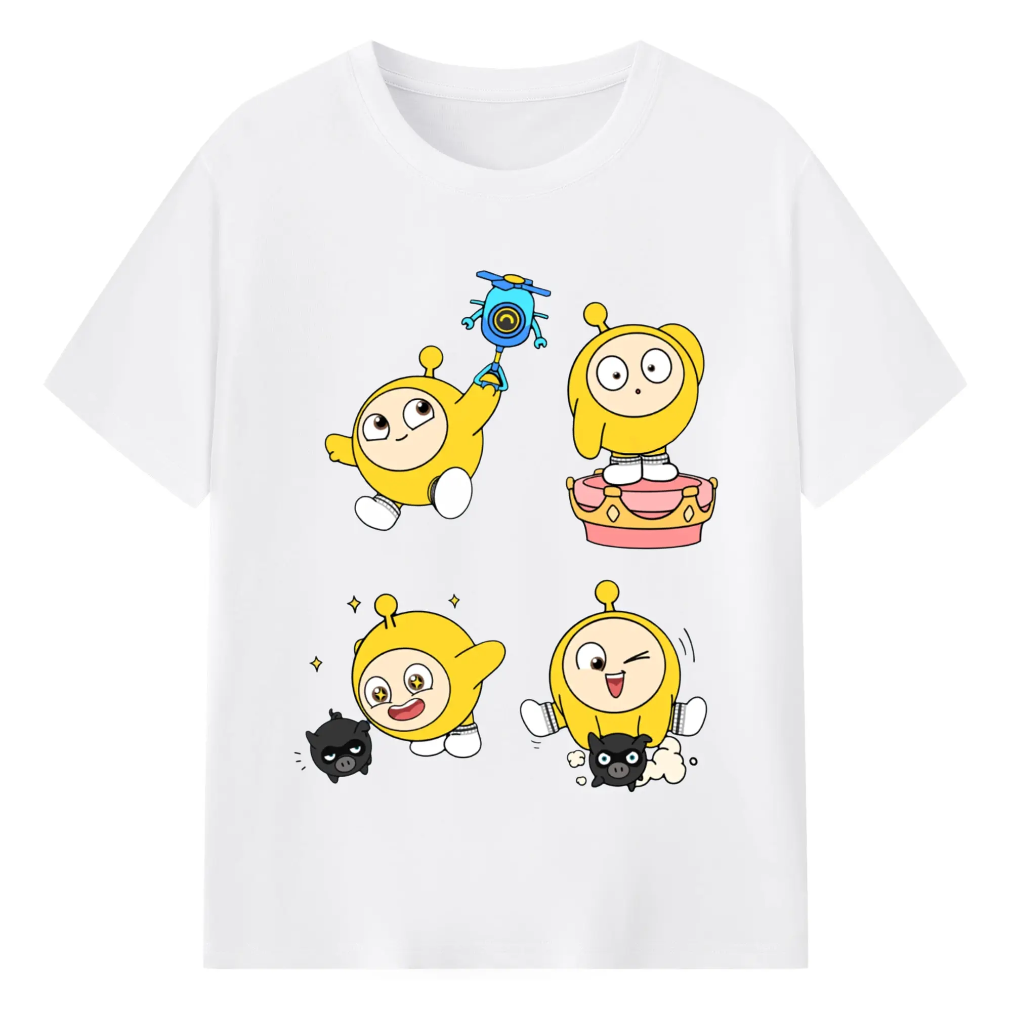蛋仔パーティー 蛋小黄 キャラクター トレンド最前線🔥 - 綿100％ 半袖Tシャツ ・ フロントプリント ・ 快適 通気性 ・ 日常使い 散歩 スポーツ用