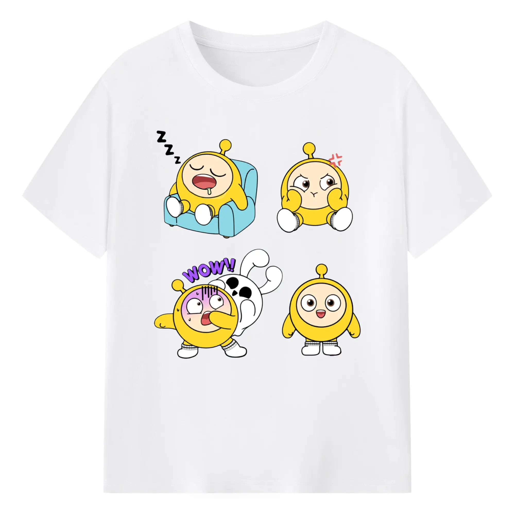 明るいイエローが映える☀ 蛋小黄  元気いっぱいデザイン - 綿100％ 半袖Tシャツ ・ フロントプリント ・ 快適 通気性 ・ 日常使い 散歩 スポーツ用