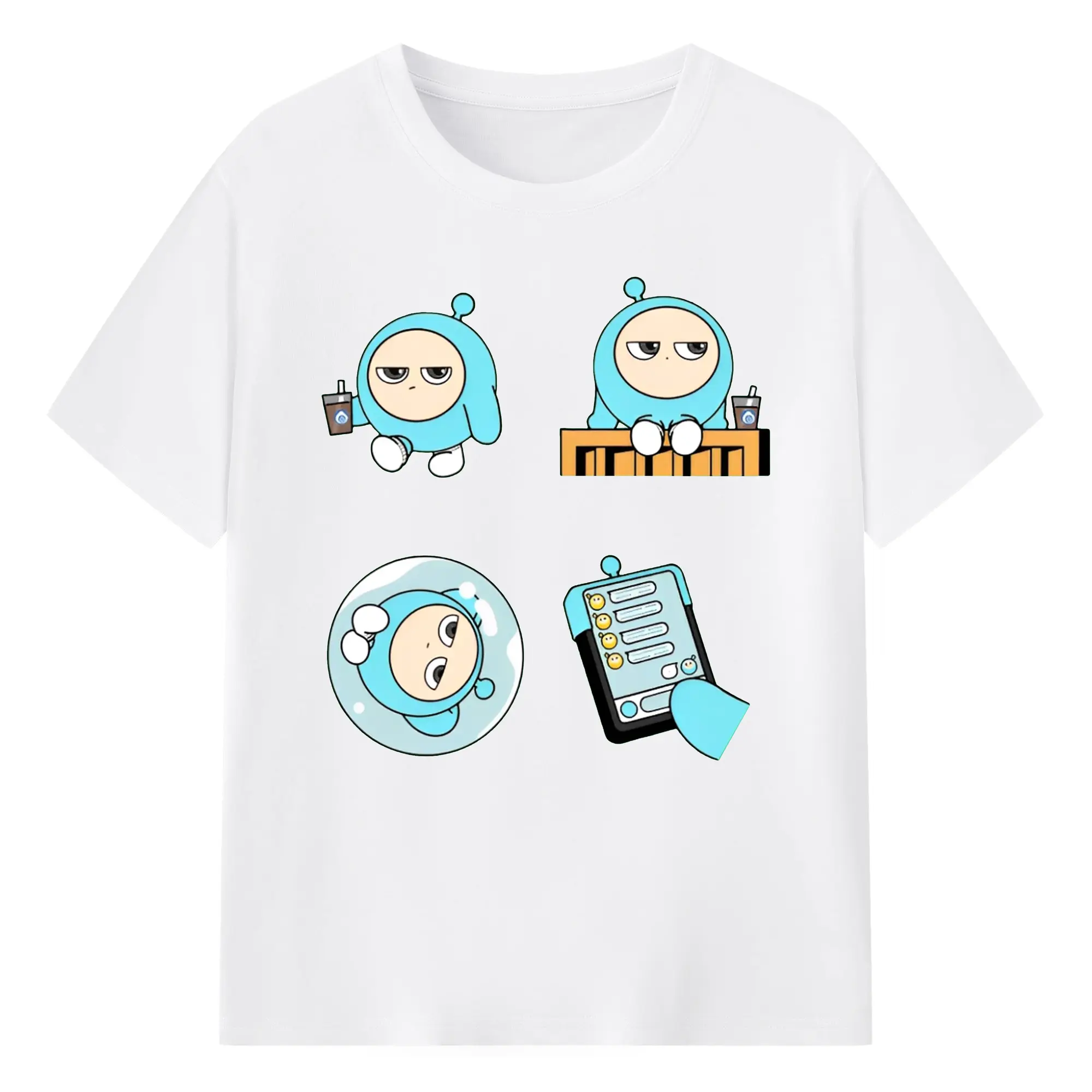 「ふわふわブルーエッグ！エギーパーティー 蛋小藍 公式キャラ - 綿100％ 半袖Tシャツ ・ フロントプリント ・ 快適 通気性 ・ 日常使い 散歩 スポーツ用