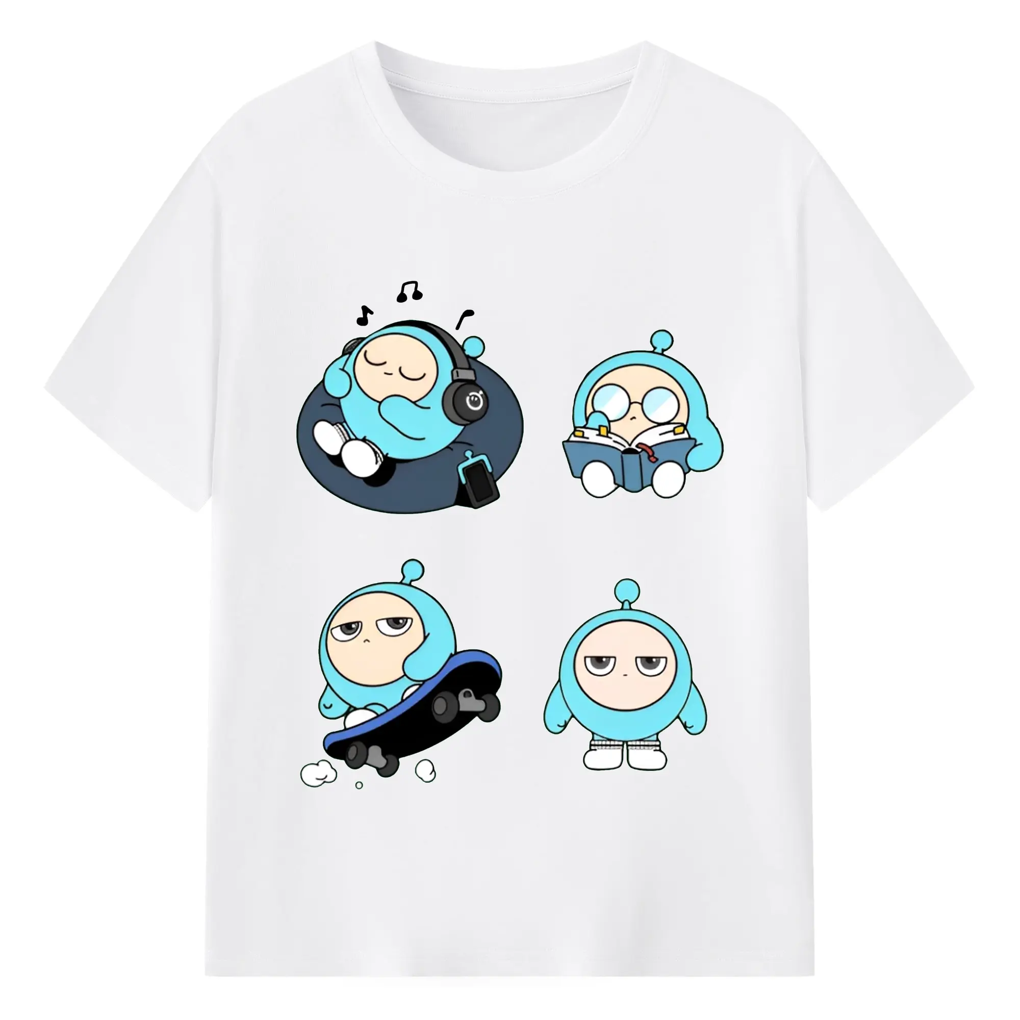 「エギーパーティー 蛋小藍（ダンシャオラン）ぬいぐるみ 可愛いキャラクター - 綿100％ 半袖Tシャツ ・ フロントプリント ・ 快適 通気性 ・ 日常使い 散歩 スポーツ用