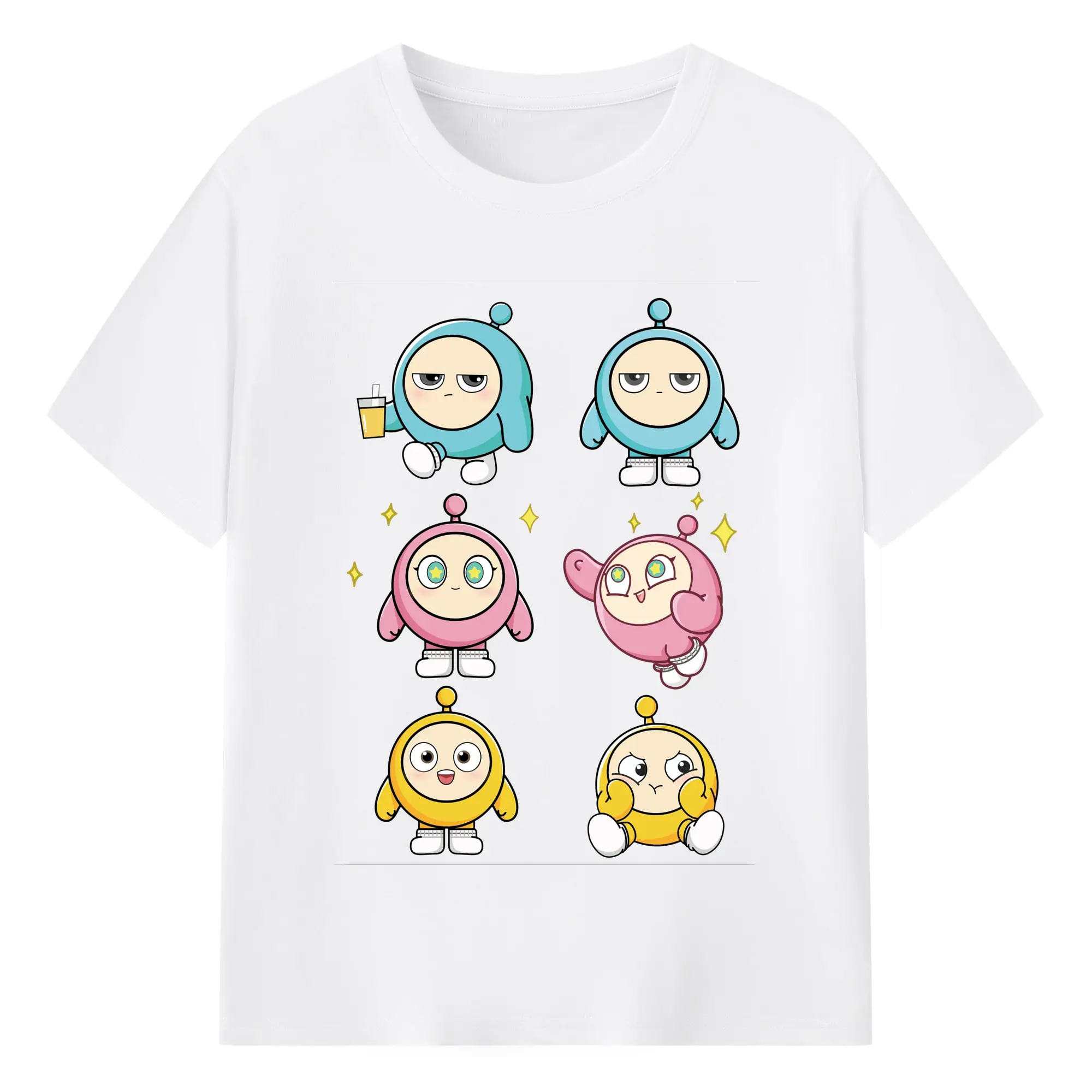 っこり癒し系！エギーパーティー 蛋仔ファミリー ふんわりデザイン - 綿100％ 半袖Tシャツ ・ フロントプリント ・ 快適 通気性 ・ 日常使い 散歩 スポーツ用