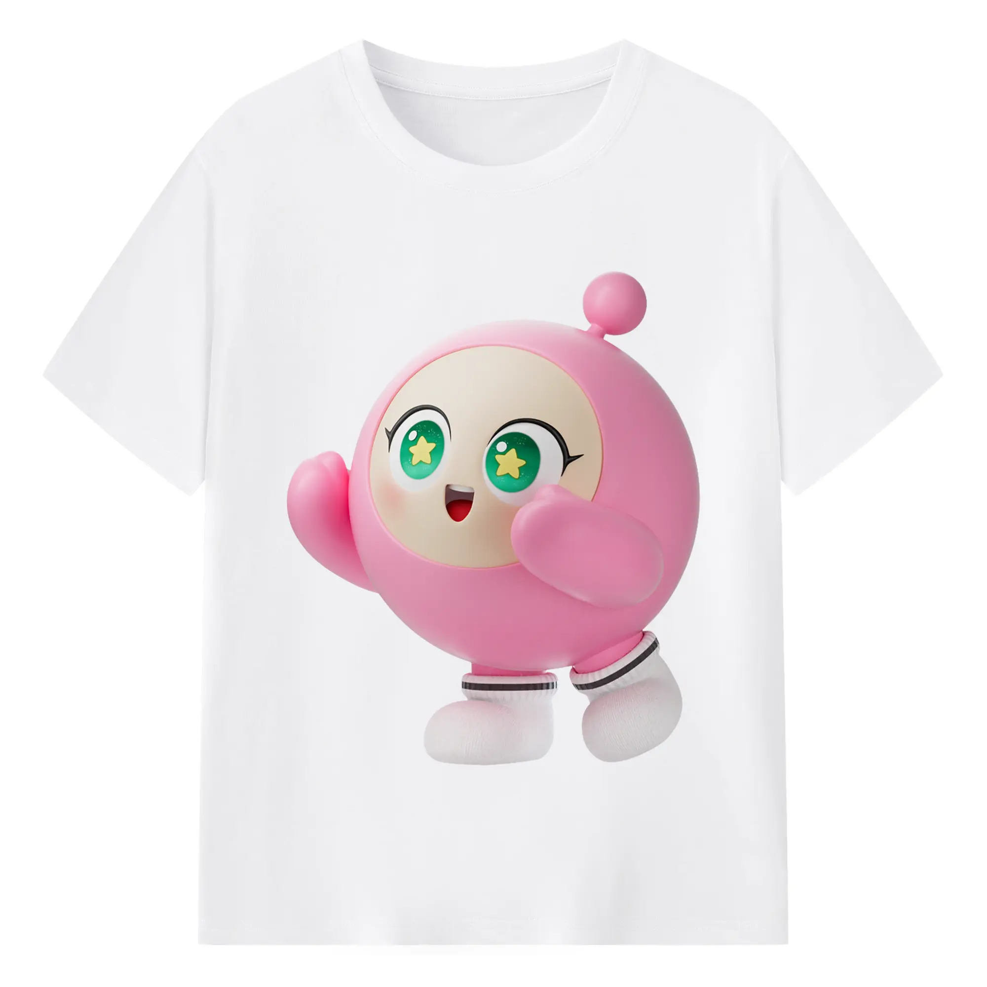 蛋仔パーティー 蛋小粉 キャラクター 可愛いゲームファン向けアイテム - 綿100％ 半袖Tシャツ ・ フロントプリント ・ 快適 通気性 ・ 日常使い 散歩 スポーツ用