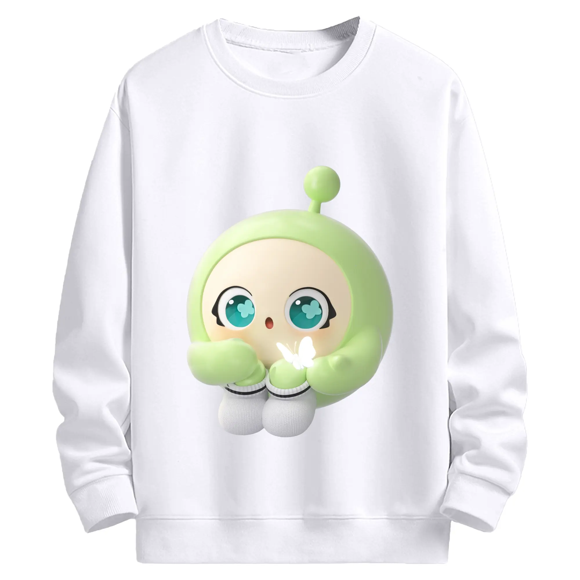 蛋仔パーティー 蛋小緑  おしゃれ ゲームファン必見 - 高品質 クルーネック スウェット ・ コットン59％ ポリエステル41％ ・ ユニセックス 長袖 トレーナー ・ カジュアル デイリー スポーツ 散歩用