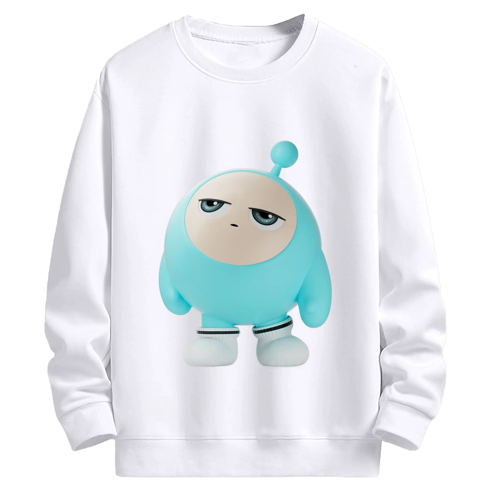 「癒し系エッグ 蛋小藍！ゲームファン必見の限定デザイン - 高品質 クルーネック スウェット ・ コットン59％ ポリエステル41％ ・ ユニセックス 長袖 トレーナー ・ カジュアル デイリー スポーツ 散歩用