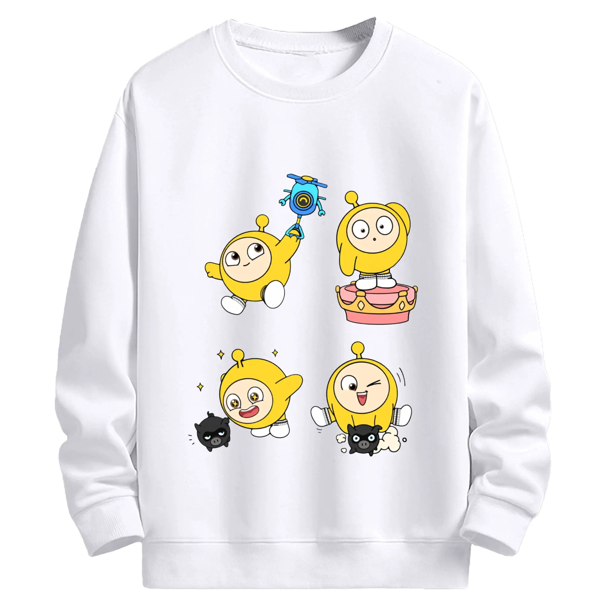 蛋仔パーティー 蛋小黄 キャラクター トレンド最前線🔥 - 高品質 クルーネック スウェット ・ コットン59％ ポリエステル41％ ・ ユニセックス 長袖 トレーナー ・ カジュアル デイリー スポーツ 散歩用