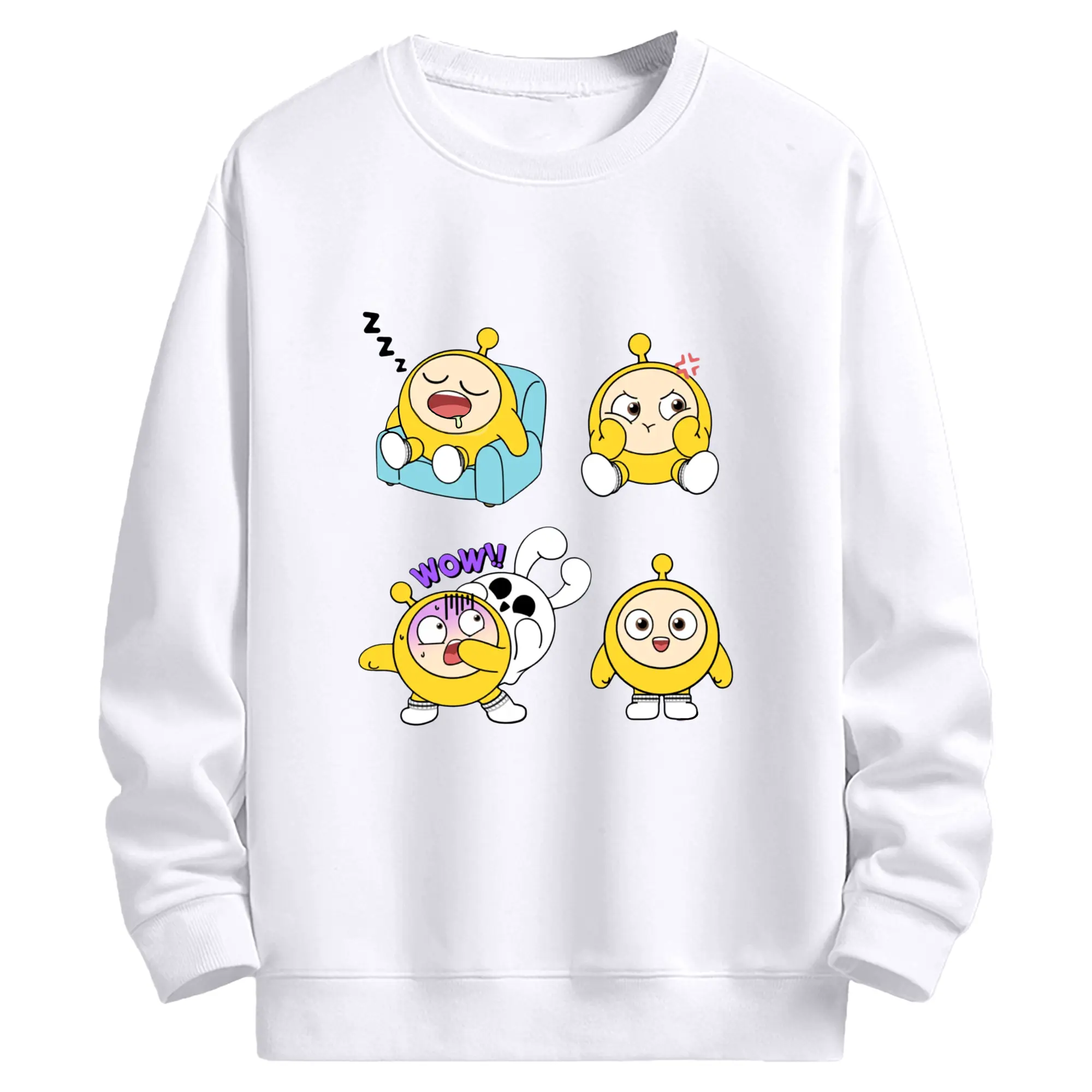 明るいイエローが映える☀ 蛋小黄  元気いっぱいデザイン - 高品質 クルーネック スウェット ・ コットン59％ ポリエステル41％ ・ ユニセックス 長袖 トレーナー ・ カジュアル デイリー スポーツ 散歩用