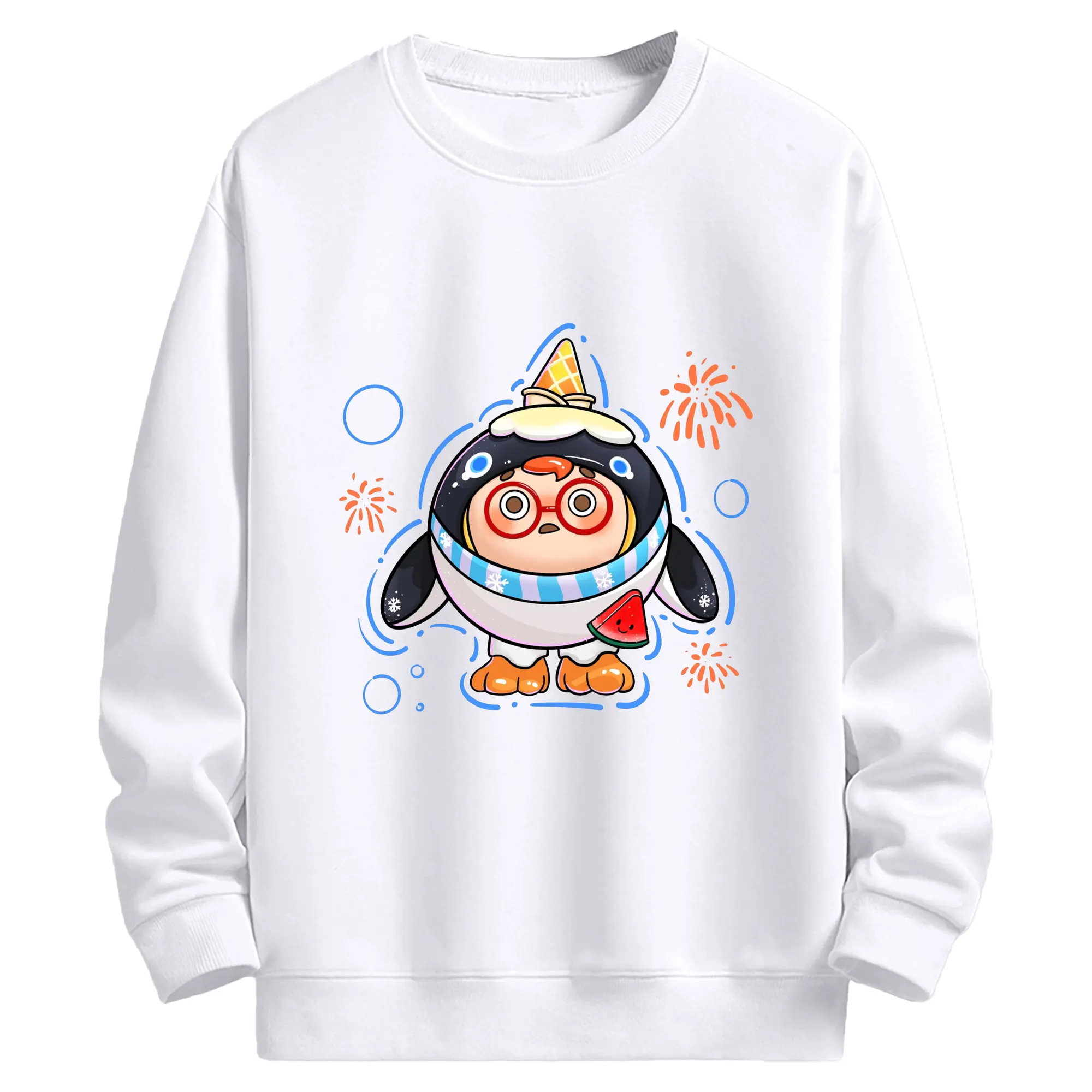 タマゴパーティー アイスクリームペンギン 限定 - 高品質 クルーネック スウェット ・ コットン59％ ポリエステル41％ ・ ユニセックス 長袖 トレーナー ・ カジュアル デイリー スポーツ 散歩用