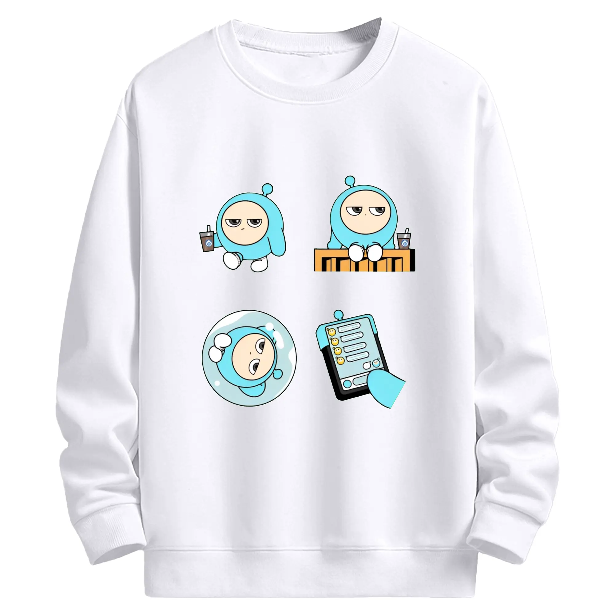 「ふわふわブルーエッグ！エギーパーティー 蛋小藍 公式キャラ - 高品質 クルーネック スウェット ・ コットン59％ ポリエステル41％ ・ ユニセックス 長袖 トレーナー ・ カジュアル デイリー スポーツ 散歩用