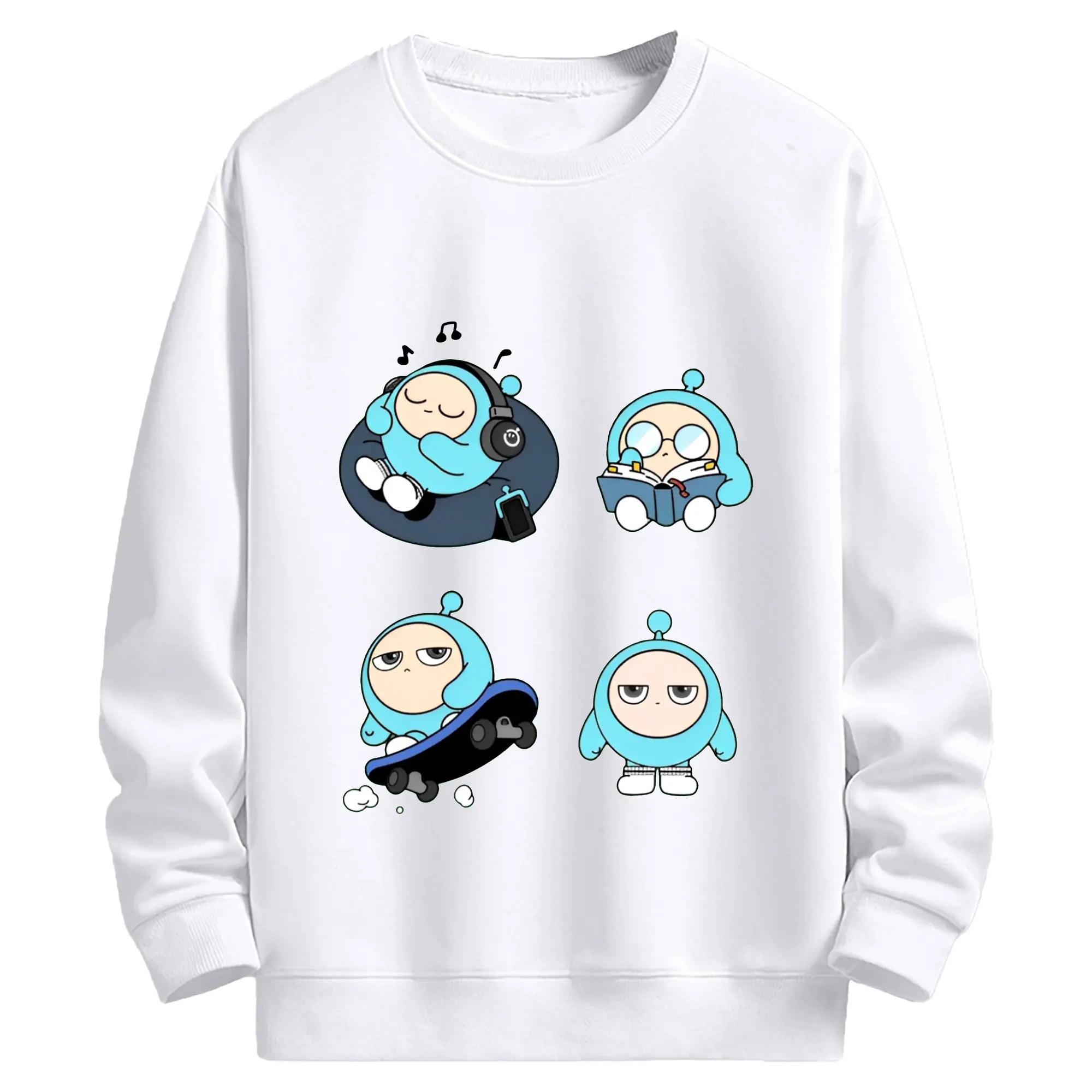 「エギーパーティー 蛋小藍（ダンシャオラン）ぬいぐるみ 可愛いキャラクター - 高品質 クルーネック スウェット ・ コットン59％ ポリエステル41％ ・ ユニセックス 長袖 トレーナー ・ カジュアル デイリー スポーツ 散歩用