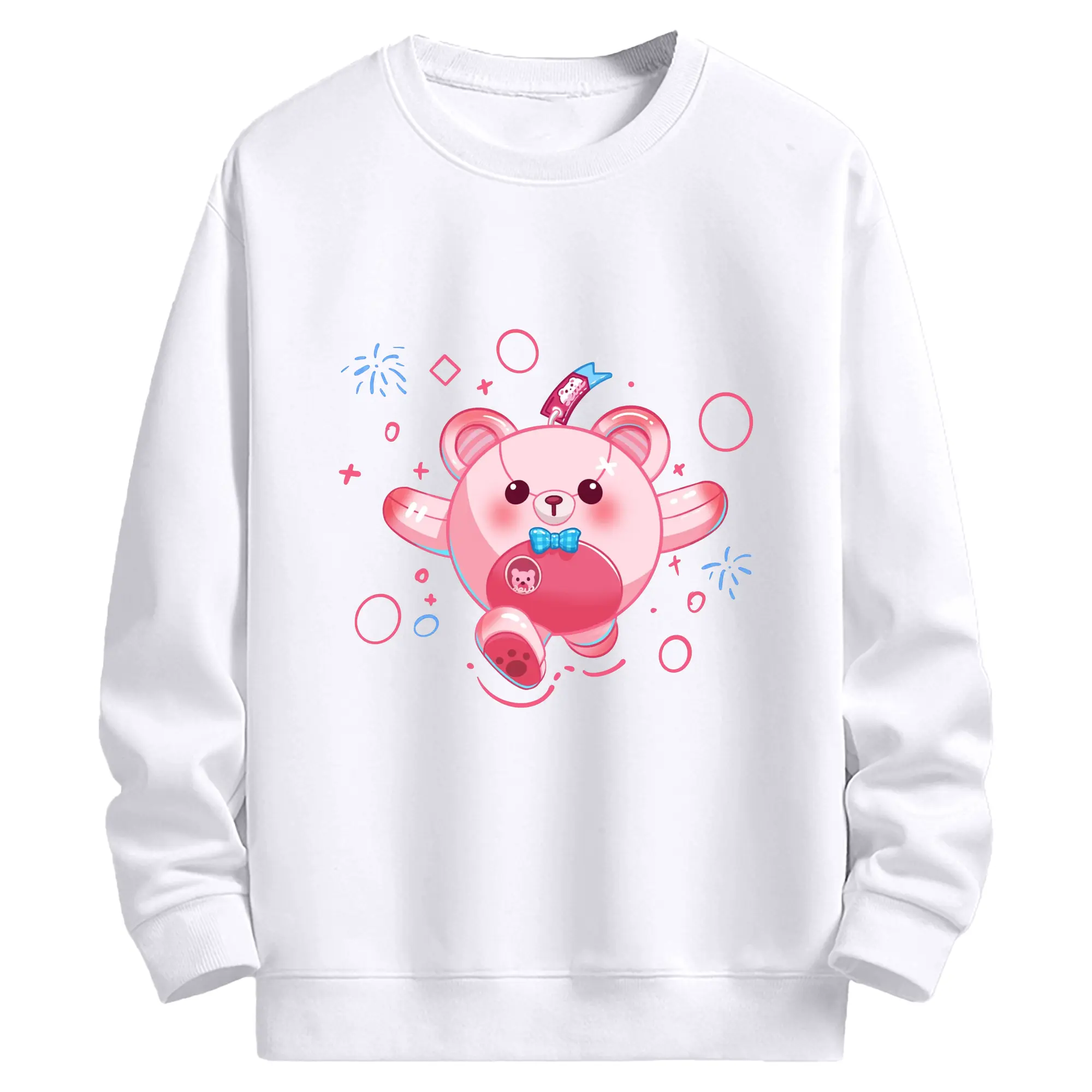 蛋仔派对粉色小熊可爱 - 高品質 クルーネック スウェット ・ コットン59％ ポリエステル41％ ・ ユニセックス 長袖 トレーナー ・ カジュアル デイリー スポーツ 散歩用
