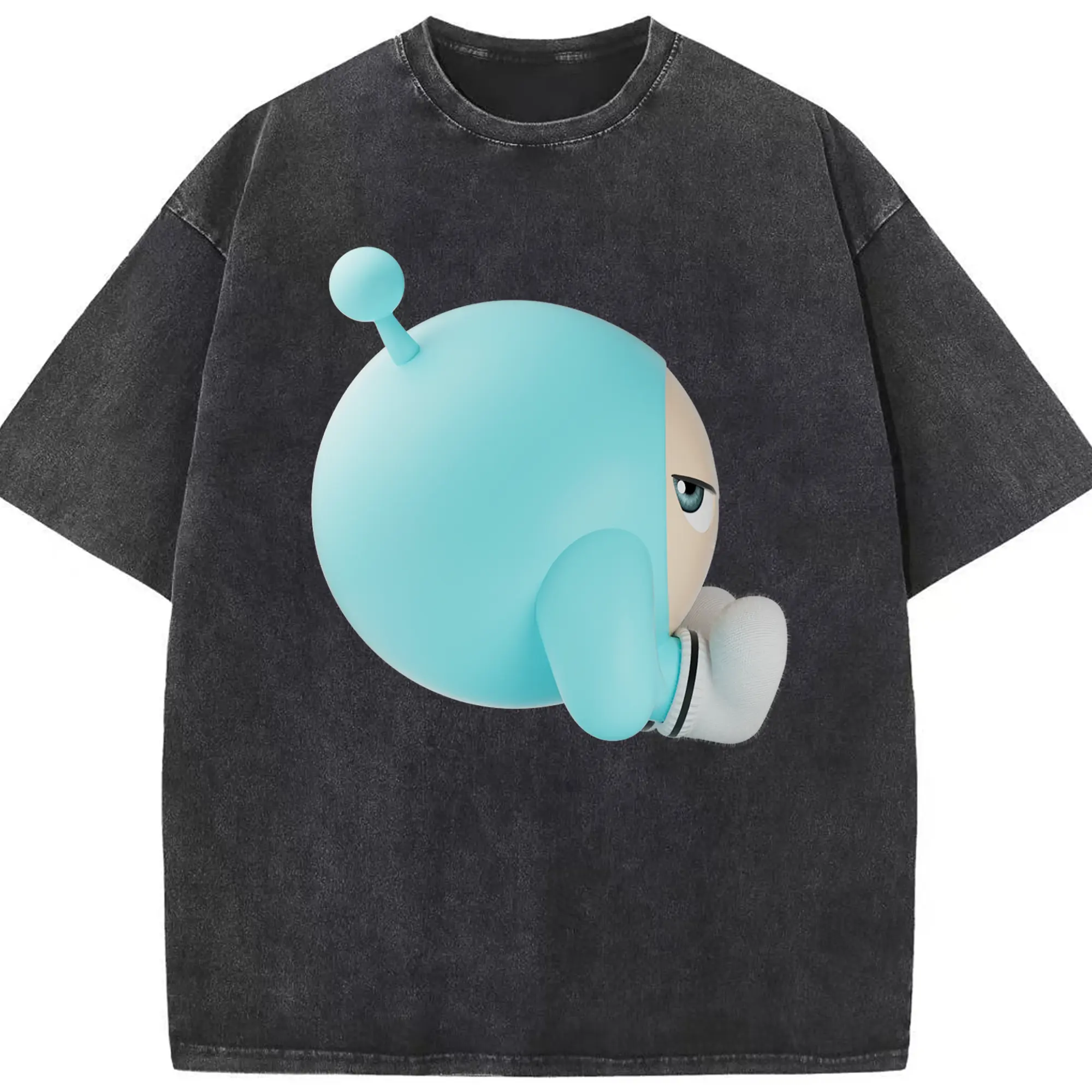 「クールに決める！エギーパーティー 蛋小藍 スタイリッシュ - 綿100％ ヴィンテージ風 半袖Tシャツ ・ フロントプリント ・ 柔らか肌触り ・ 通気性 快適 ・ スポーツ カジュアル 外出用