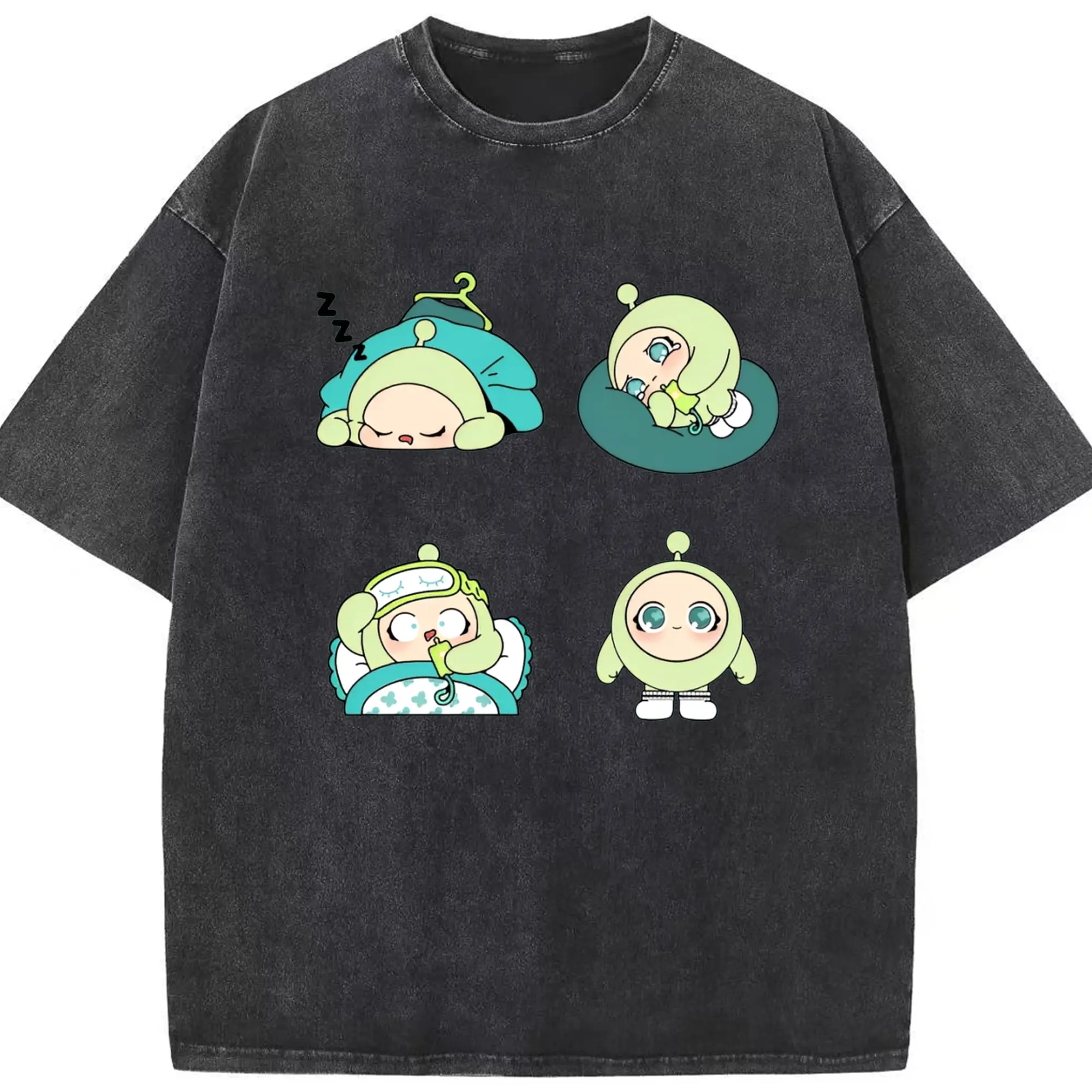 爽やかグリーン💚 蛋小緑 ナチュラル可愛いデザイン - 綿100％ ヴィンテージ風 半袖Tシャツ ・ フロントプリント ・ 柔らか肌触り ・ 通気性 快適 ・ スポーツ カジュアル 外出用