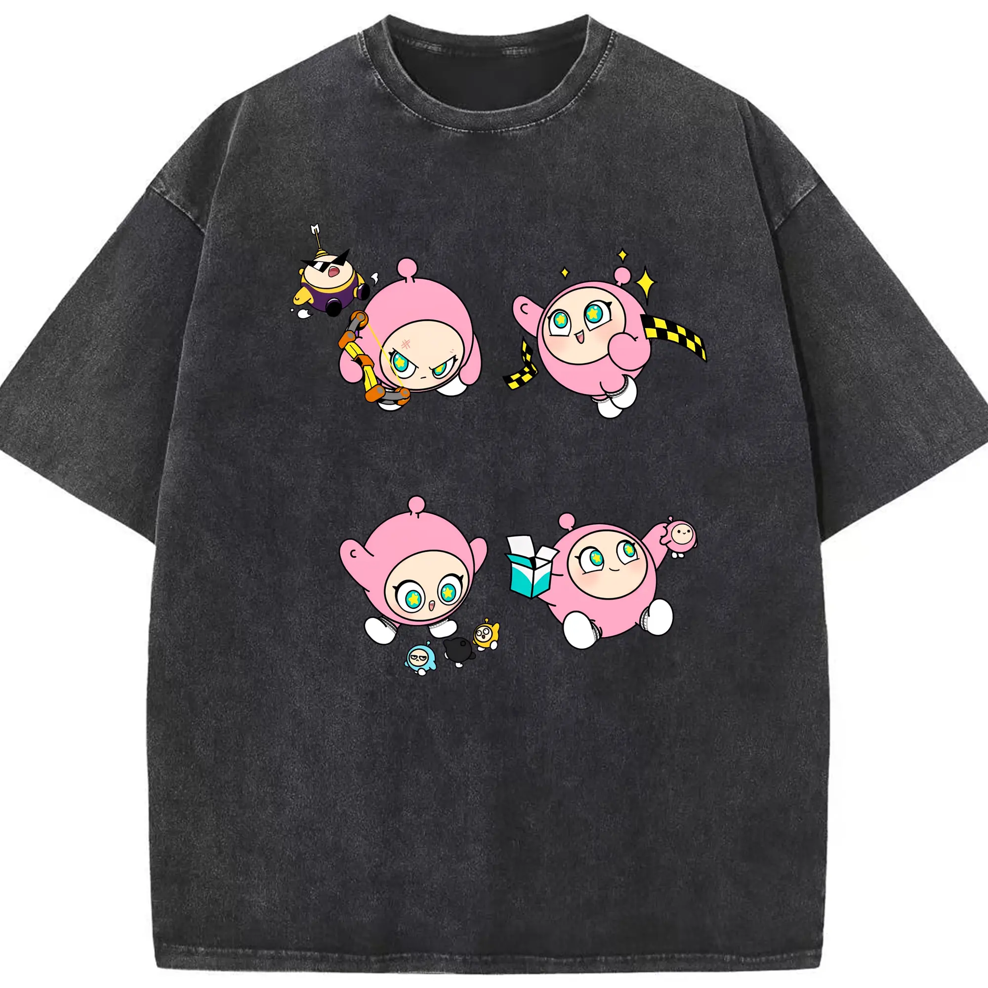 友達への贈り物に最適！蛋小粉 ゲームキャラ 限定デザイン - 綿100％ ヴィンテージ風 半袖Tシャツ ・ フロントプリント ・ 柔らか肌触り ・ 通気性 快適 ・ スポーツ カジュアル 外出用