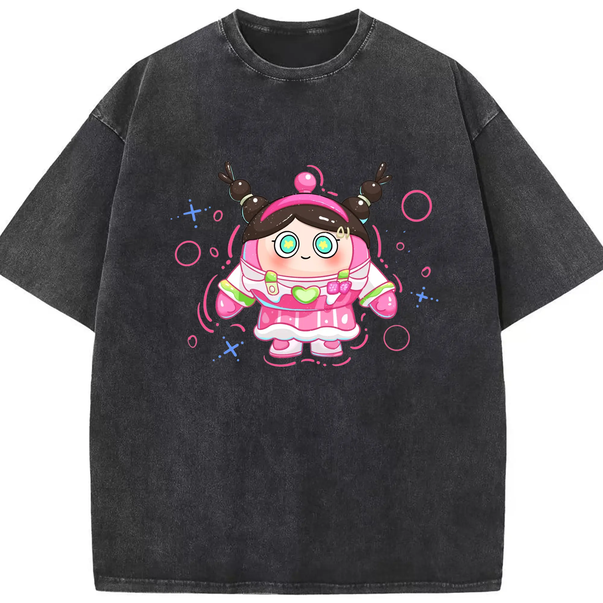 タマゴパーティー×元気森林 ミルクティーガール コラボ限定 - 綿100％ ヴィンテージ風 半袖Tシャツ ・ フロントプリント ・ 柔らか肌触り ・ 通気性 快適 ・ スポーツ カジュアル 外出用