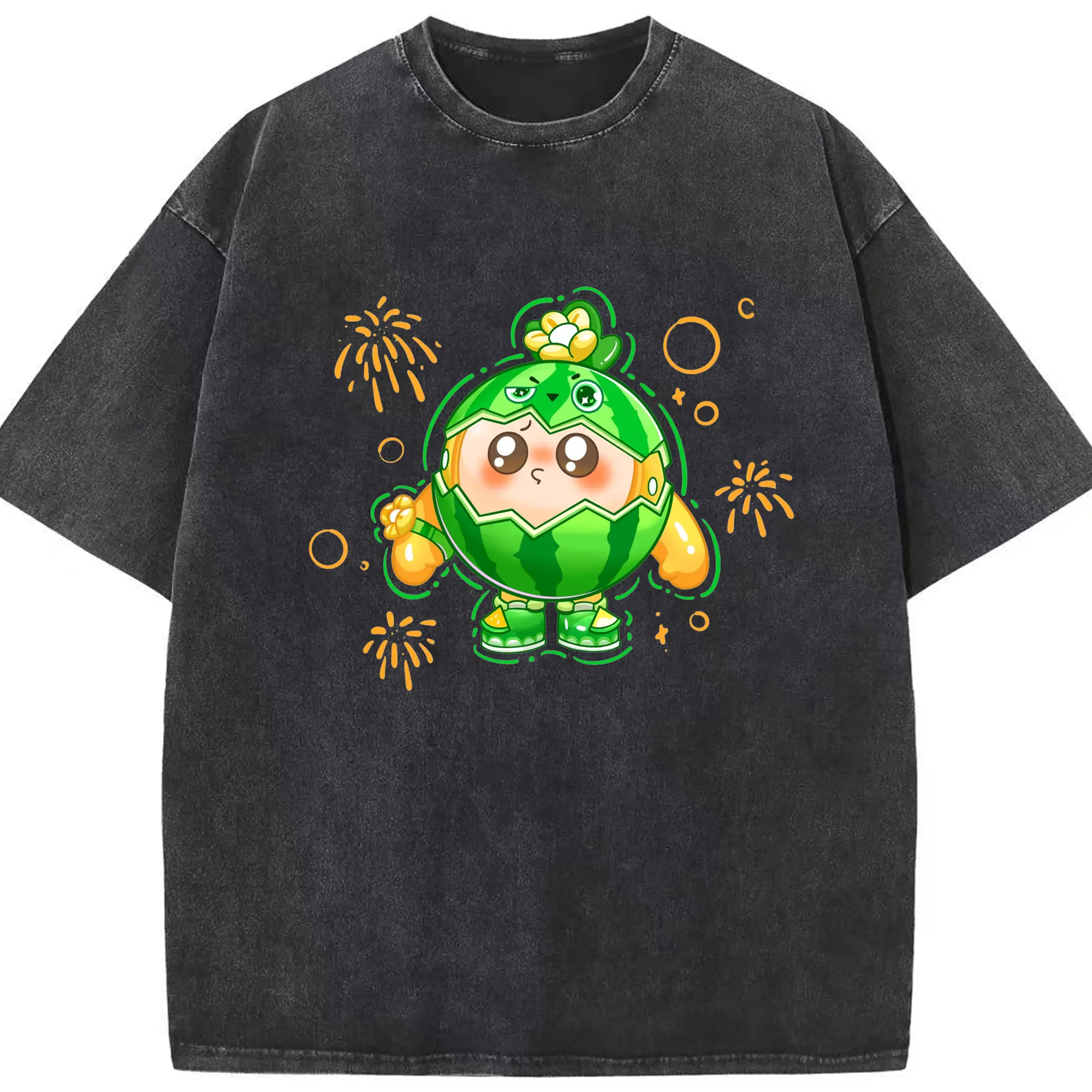 タマゴパーティー メロンボール クール限定 - 綿100％ ヴィンテージ風 半袖Tシャツ ・ フロントプリント ・ 柔らか肌触り ・ 通気性 快適 ・ スポーツ カジュアル 外出用