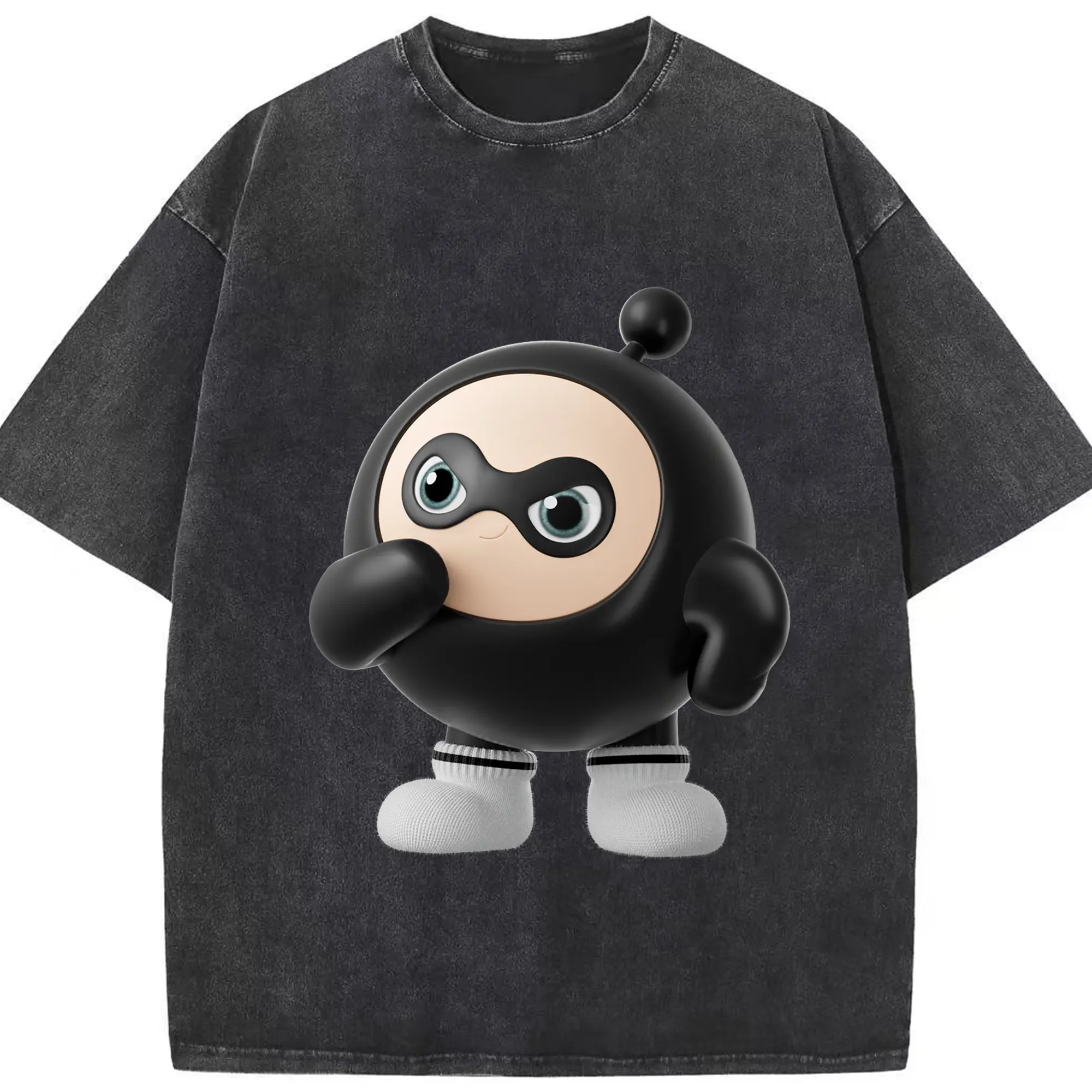 「ゲームファン注目！エギーパーティー 蛋小黒 推しキャラ」 - 綿100％ ヴィンテージ風 半袖Tシャツ ・ フロントプリント ・ 柔らか肌触り ・ 通気性 快適 ・ スポーツ カジュアル 外出用