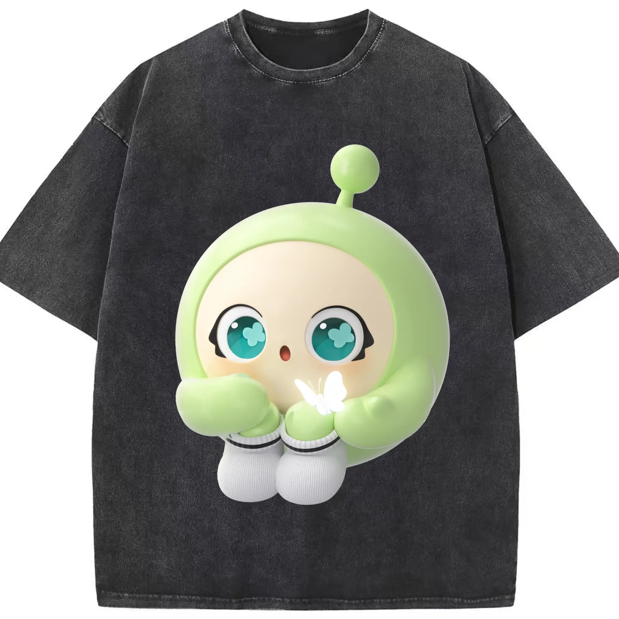 蛋仔パーティー 蛋小緑  おしゃれ ゲームファン必見 - 綿100％ ヴィンテージ風 半袖Tシャツ ・ フロントプリント ・ 柔らか肌触り ・ 通気性 快適 ・ スポーツ カジュアル 外出用