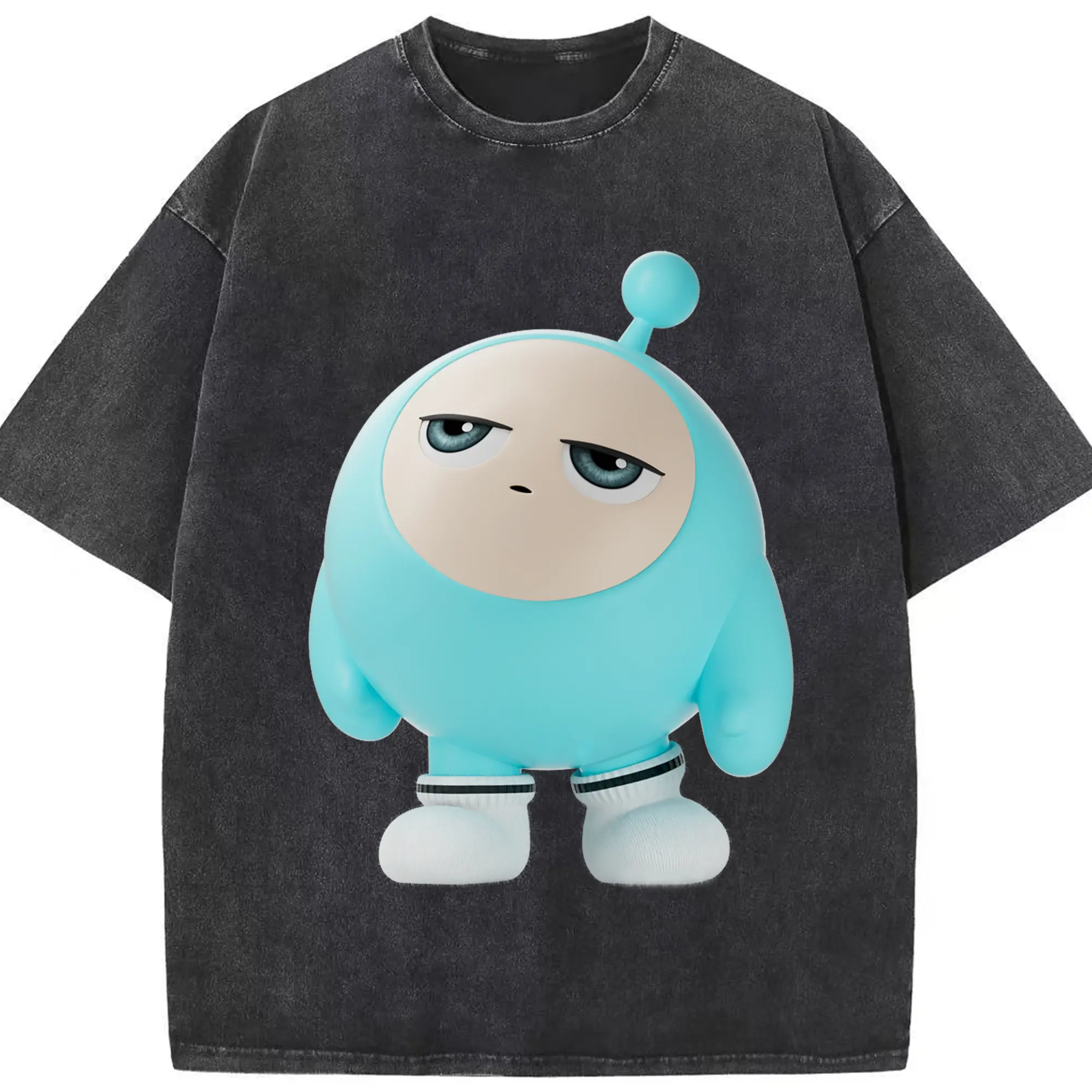 「癒し系エッグ 蛋小藍！ゲームファン必見の限定デザイン - 綿100％ ヴィンテージ風 半袖Tシャツ ・ フロントプリント ・ 柔らか肌触り ・ 通気性 快適 ・ スポーツ カジュアル 外出用