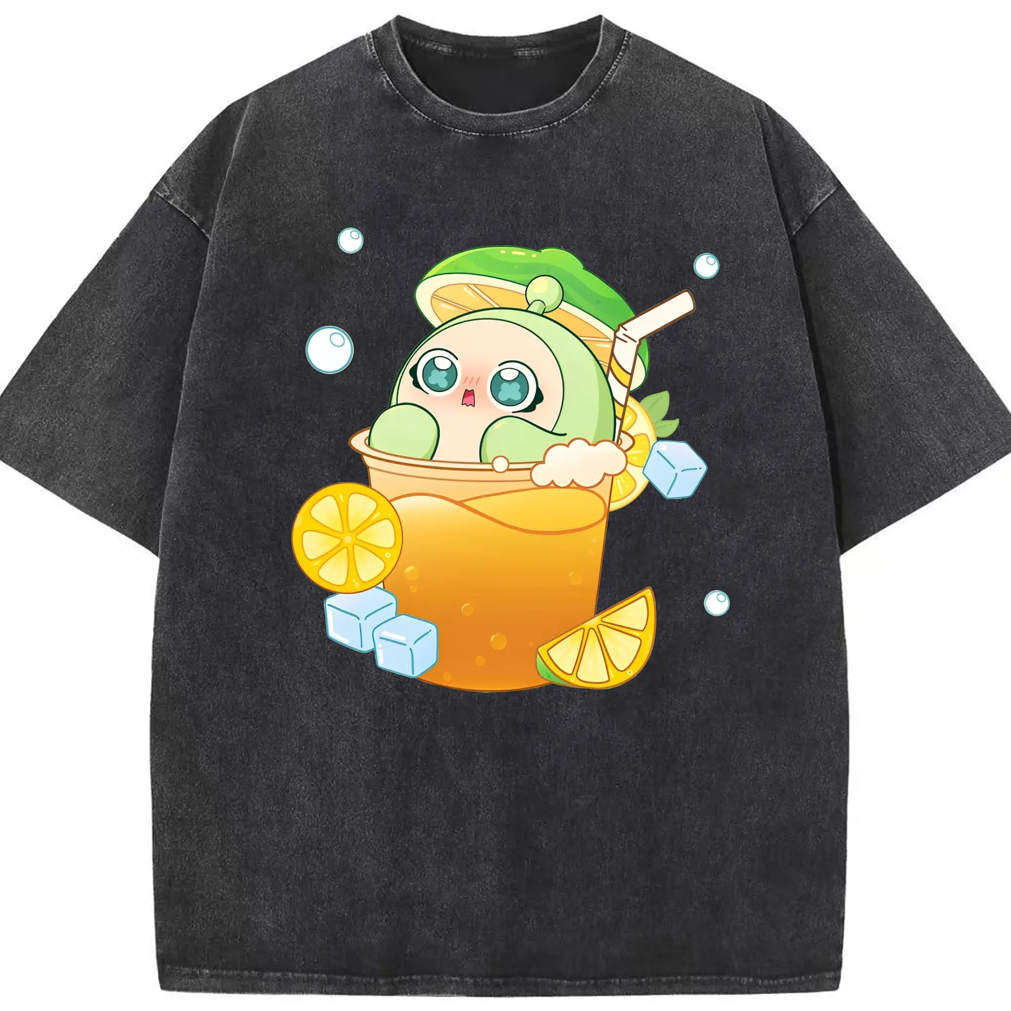 タマゴパーティー ひんやりレモンドリンク タマゴショウグリーン - 綿100％ ヴィンテージ風 半袖Tシャツ ・ フロントプリント ・ 柔らか肌触り ・ 通気性 快適 ・ スポーツ カジュアル 外出用