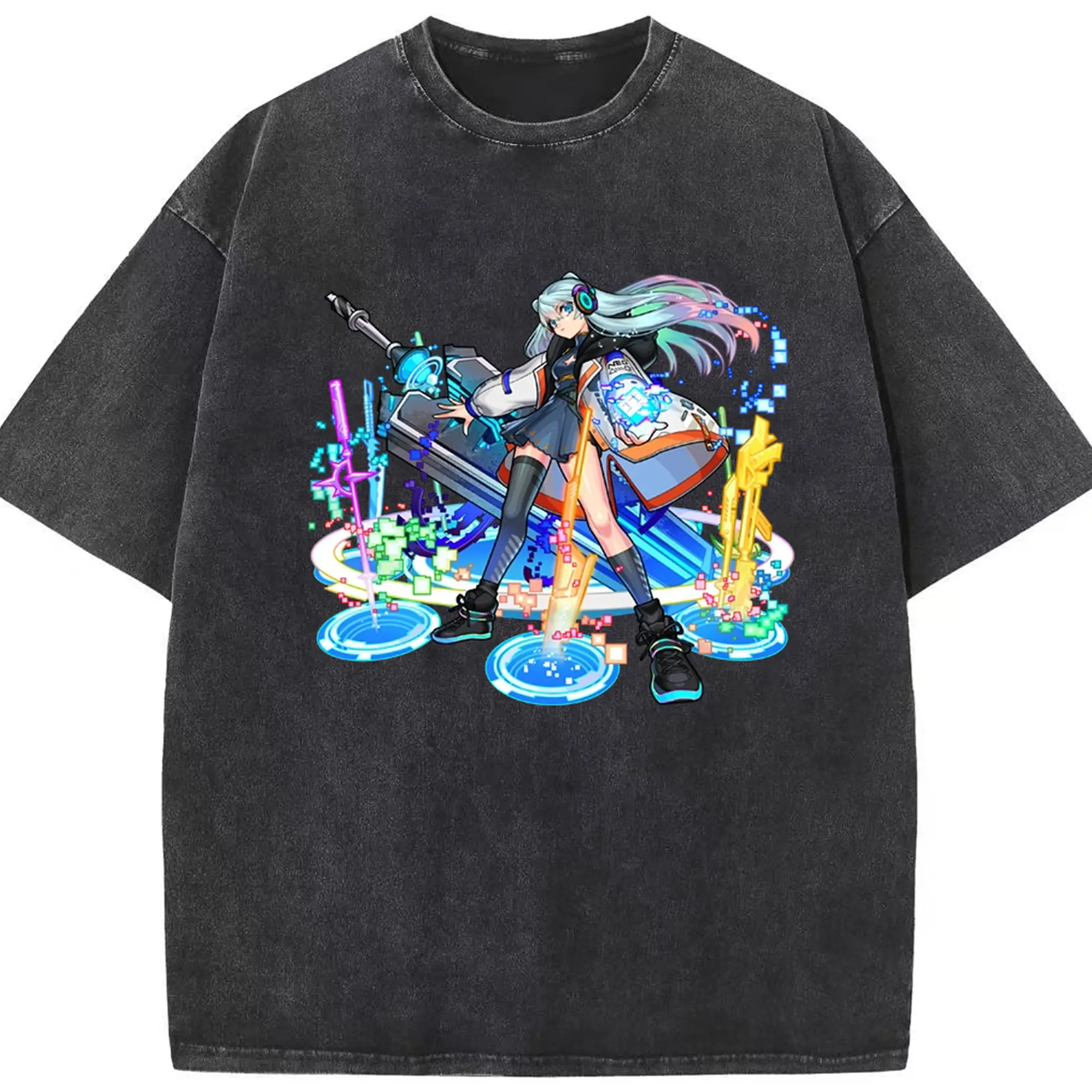 モンスト ネオ ファン必見！かわいいキャラクターグッズ - 綿100％ ヴィンテージ風 半袖Tシャツ ・ フロントプリント ・ 柔らか肌触り ・ 通気性 快適 ・ スポーツ カジュアル 外出用