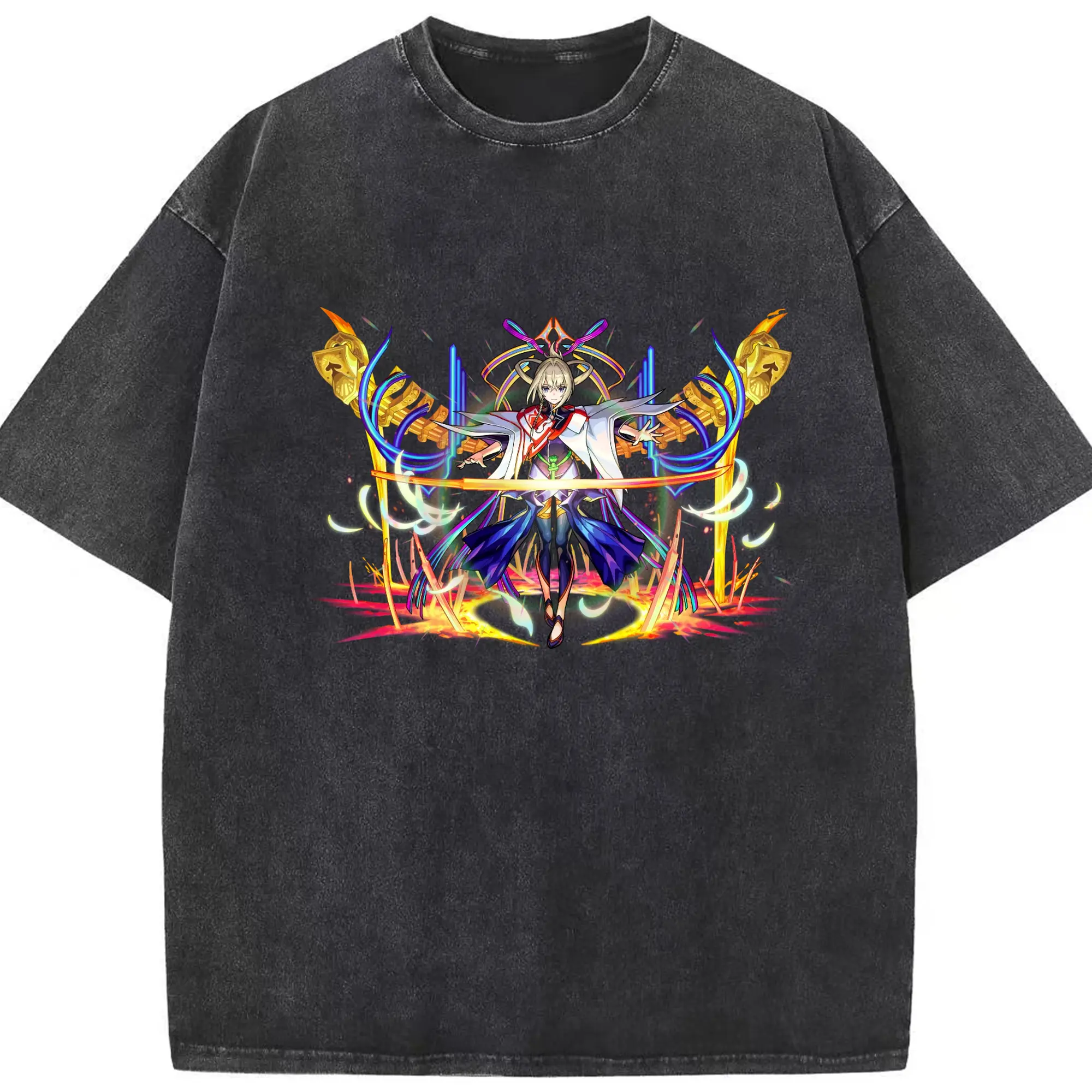 モンスト マサムネ 人気キャラクター 限定グッズ - 綿100％ ヴィンテージ風 半袖Tシャツ ・ フロントプリント ・ 柔らか肌触り ・ 通気性 快適 ・ スポーツ カジュアル 外出用