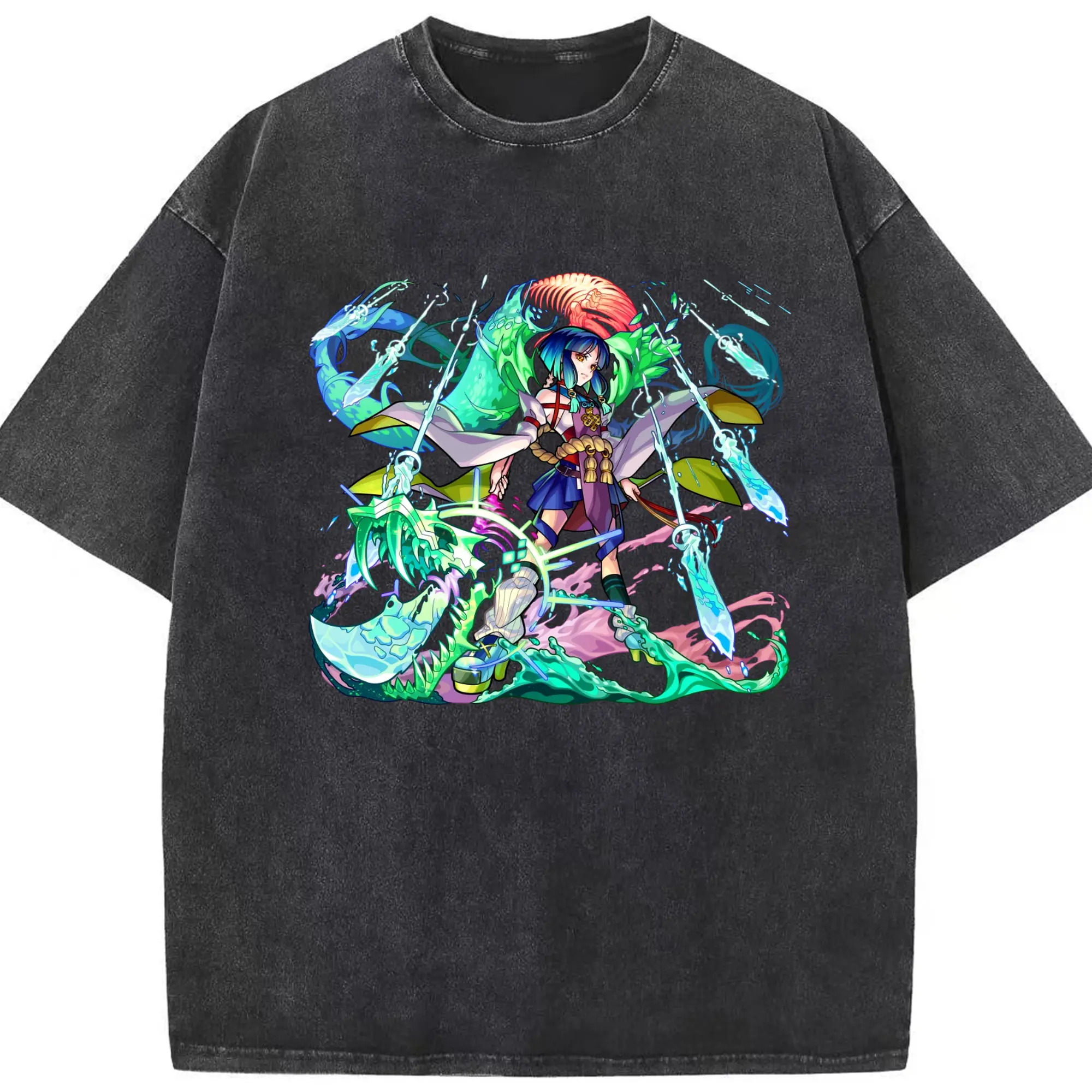 モンスト ヤクモ 人気キャラクター 限定グッズ - 綿100％ ヴィンテージ風 半袖Tシャツ ・ フロントプリント ・ 柔らか肌触り ・ 通気性 快適 ・ スポーツ カジュアル 外出用