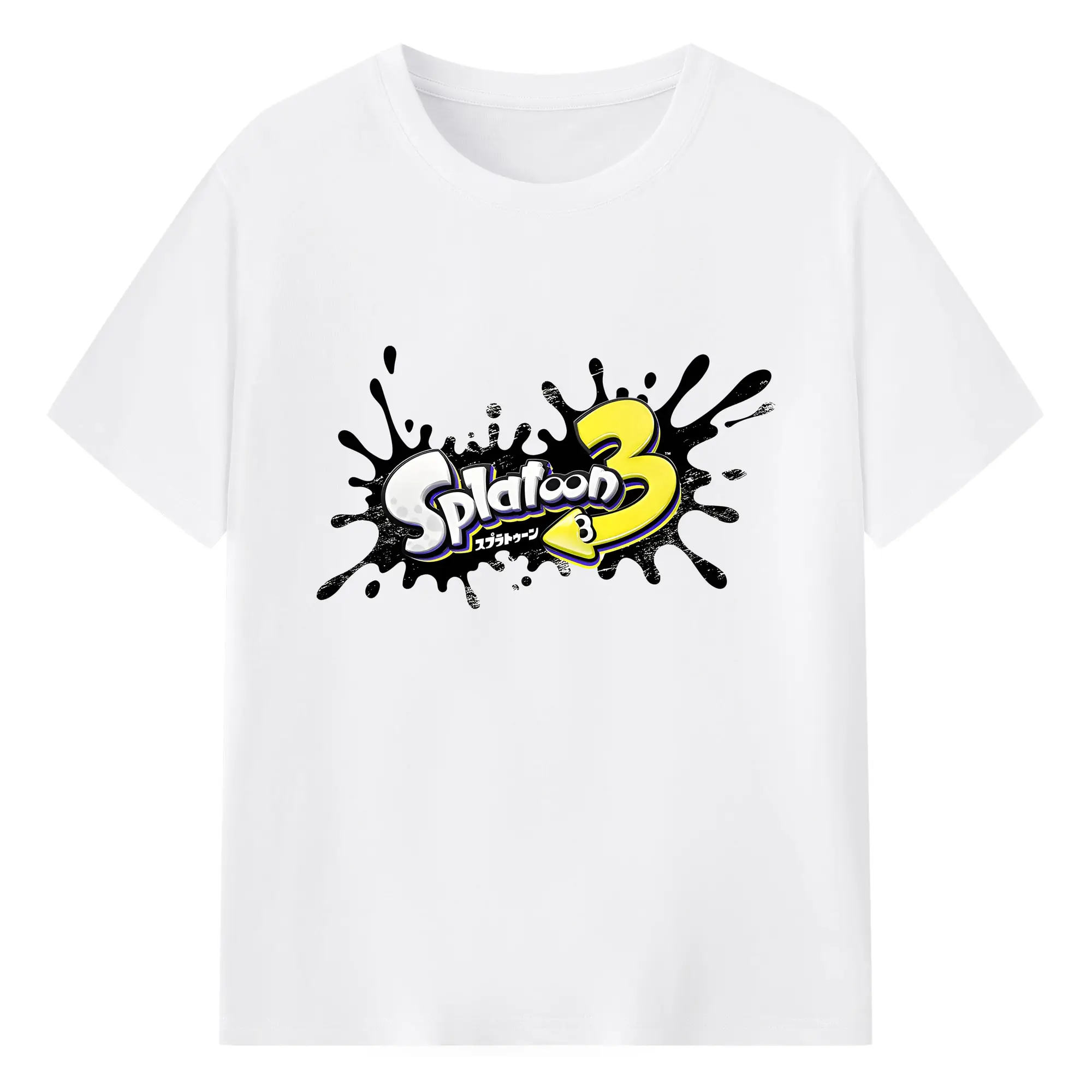 スプラトゥーン3 ロゴプリント 限定版 - 綿100％ 半袖Tシャツ ・ フロントプリント ・ 快適 通気性 ・ 日常使い 散歩 スポーツ用