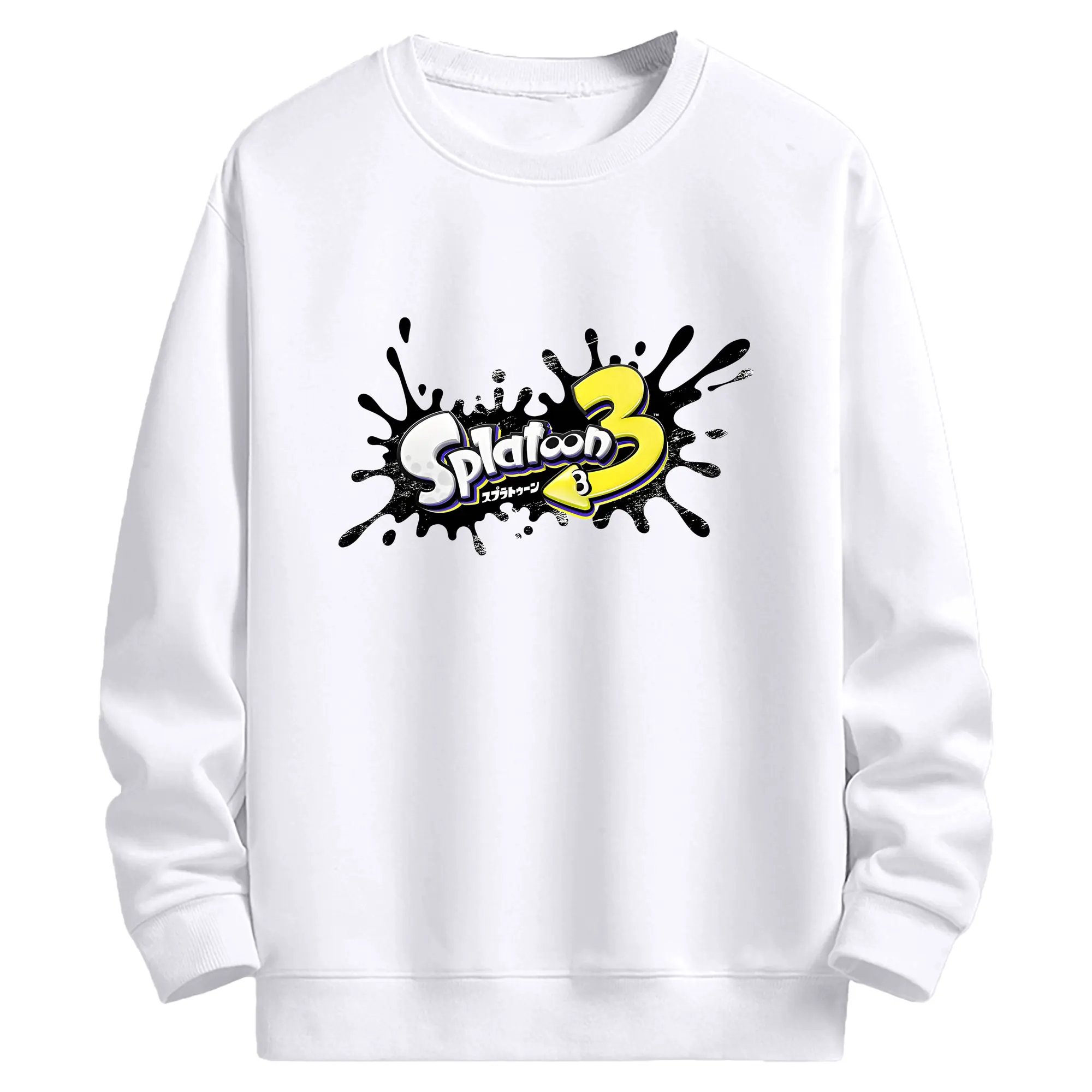 スプラトゥーン3 ロゴプリント 限定版 - 高品質 クルーネック スウェット ・ コットン59％ ポリエステル41％ ・ ユニセックス 長袖 トレーナー ・ カジュアル デイリー スポーツ 散歩用
