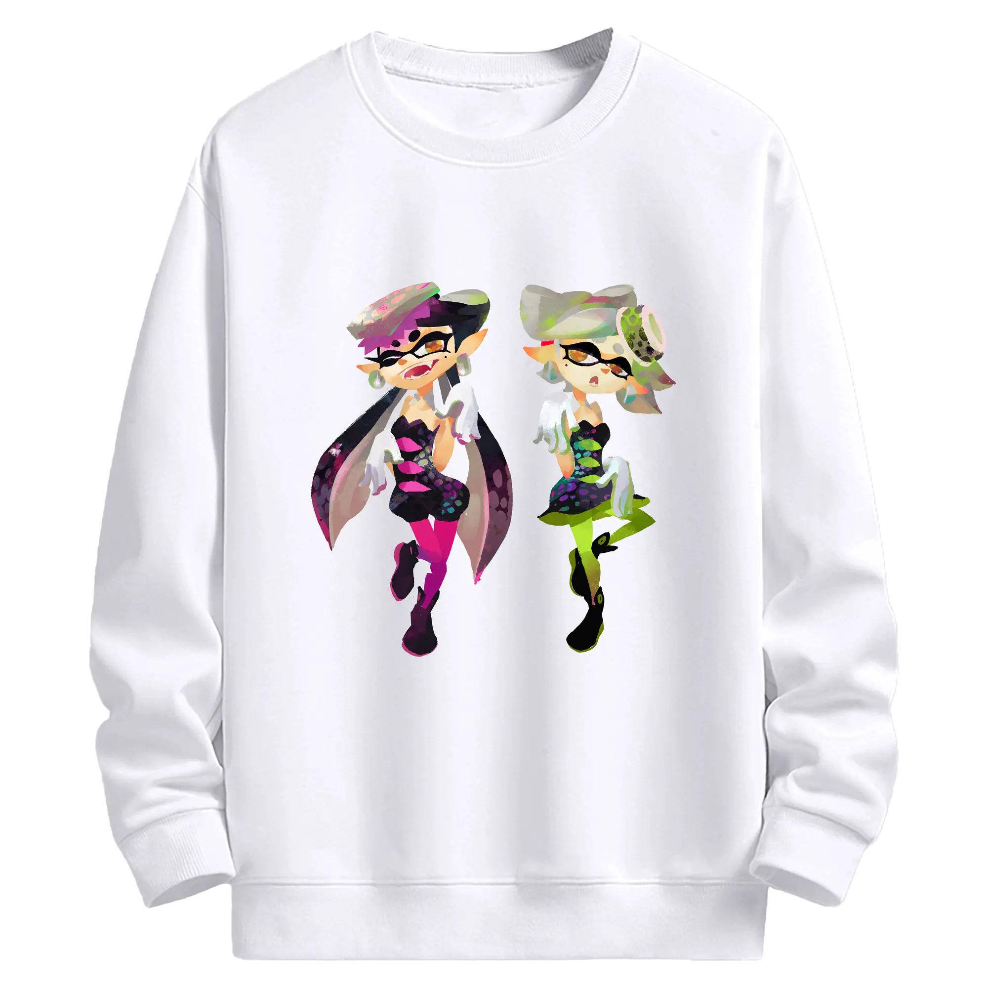 スプラトゥーン スクイドシスターズ 限定 - 高品質 クルーネック スウェット ・ コットン59％ ポリエステル41％ ・ ユニセックス 長袖 トレーナー ・ カジュアル デイリー スポーツ 散歩用
