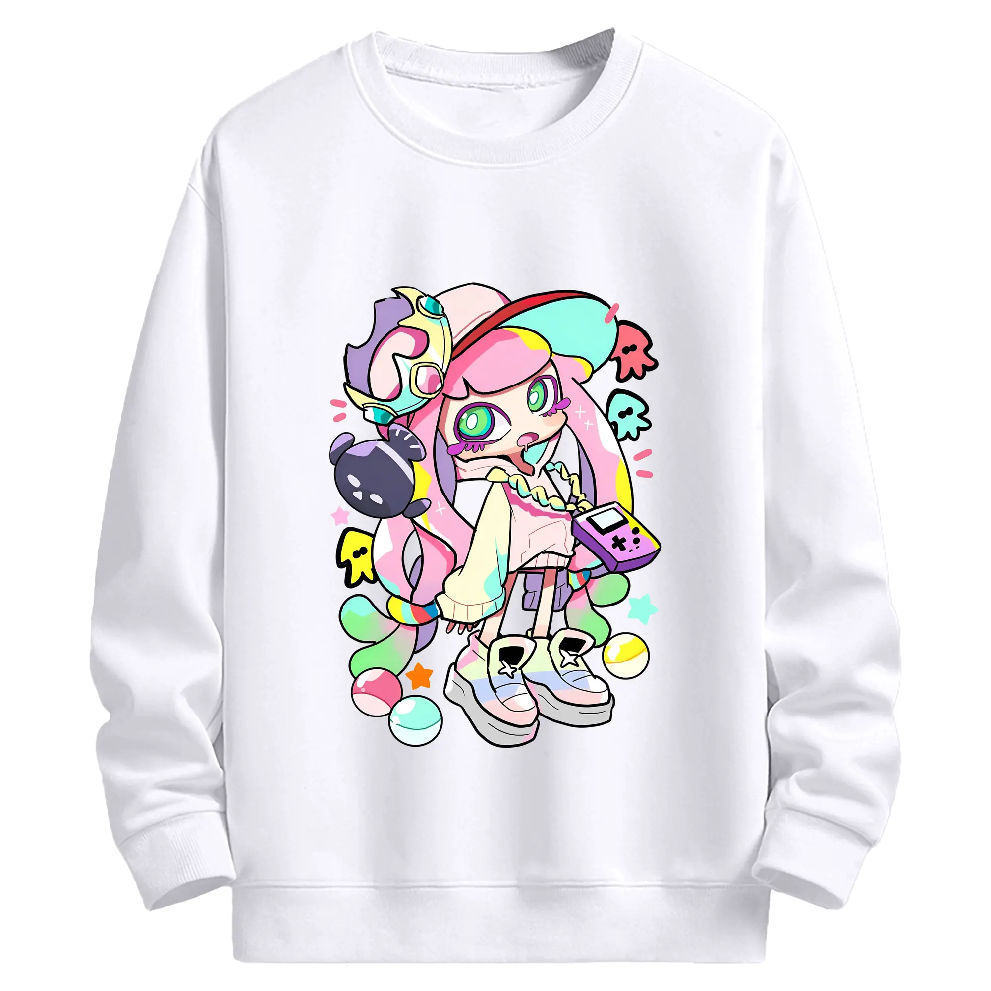 スプラトゥーン3 パル子ちゃん かわいいキャラクターグッズ - 高品質 クルーネック スウェット ・ コットン59％ ポリエステル41％ ・ ユニセックス 長袖 トレーナー ・ カジュアル デイリー スポーツ 散歩用