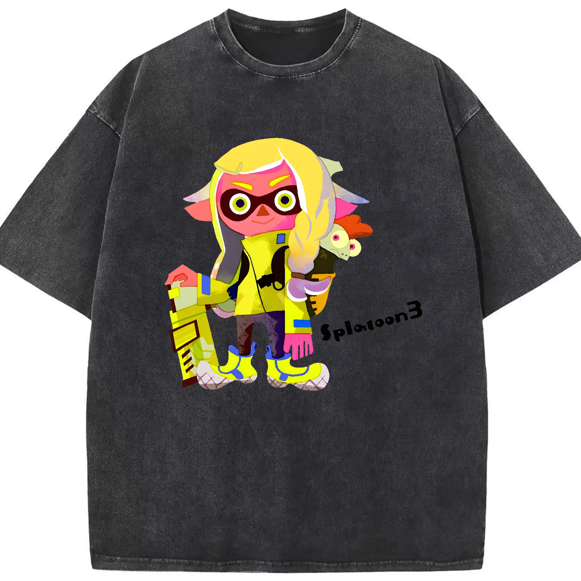 スプラトゥーン3 第3号主人公 キャラクターグッズ - 綿100％ ヴィンテージ風 半袖Tシャツ ・ フロントプリント ・ 柔らか肌触り ・ 通気性 快適 ・ スポーツ カジュアル 外出用