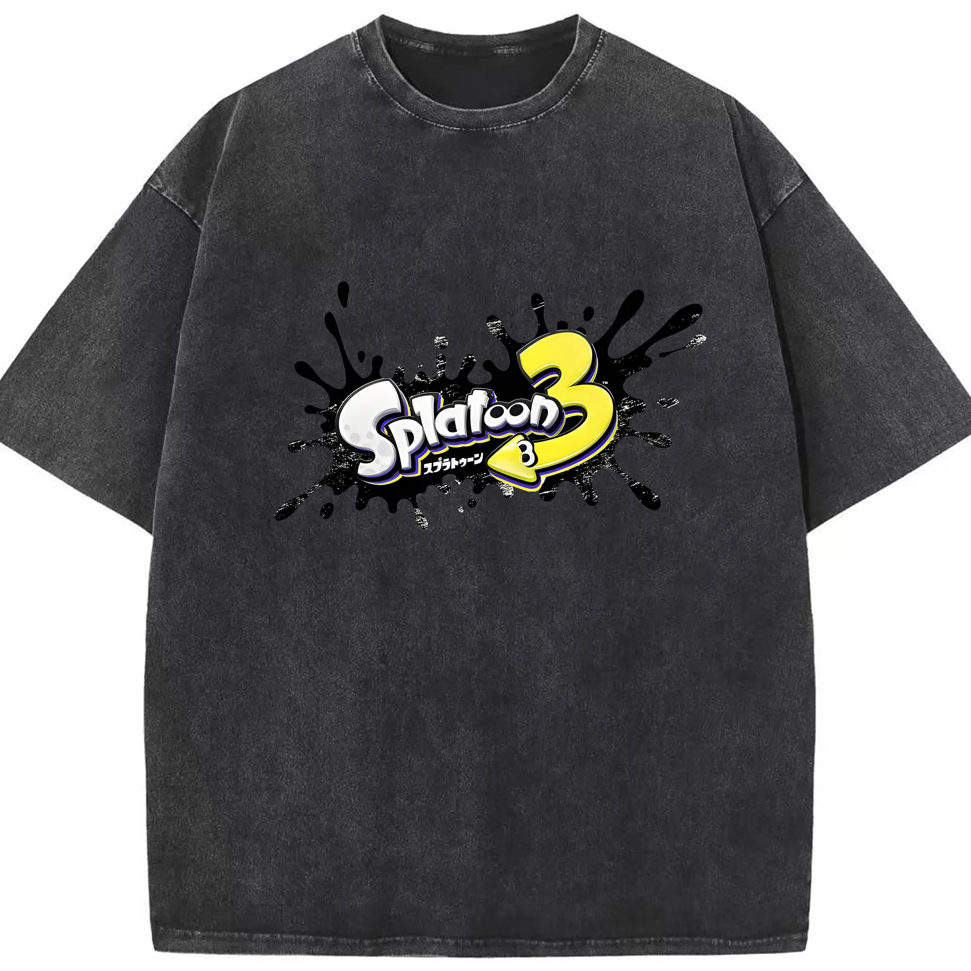 スプラトゥーン3 ロゴプリント 限定版 - 綿100％ ヴィンテージ風 半袖Tシャツ ・ フロントプリント ・ 柔らか肌触り ・ 通気性 快適 ・ スポーツ カジュアル 外出用