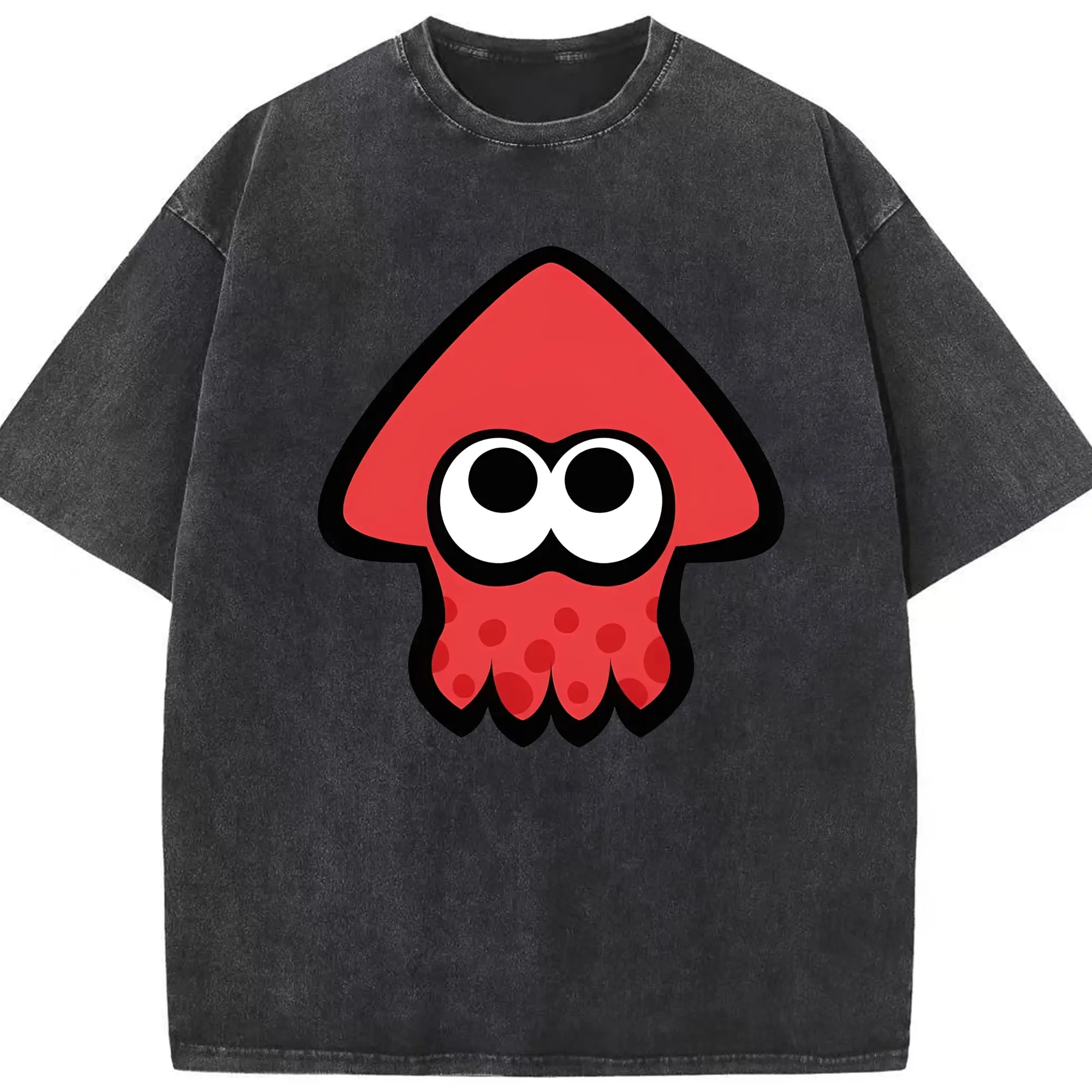 スプラトゥーン3 ちびイカロゴ デザイン - 綿100％ ヴィンテージ風 半袖Tシャツ ・ フロントプリント ・ 柔らか肌触り ・ 通気性 快適 ・ スポーツ カジュアル 外出用